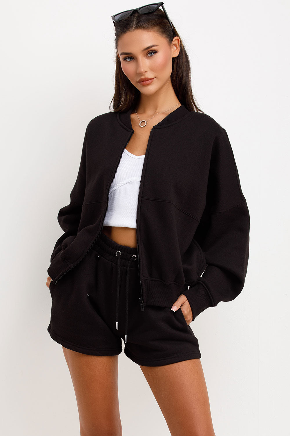 womens zara short tracksuit set airport outfit