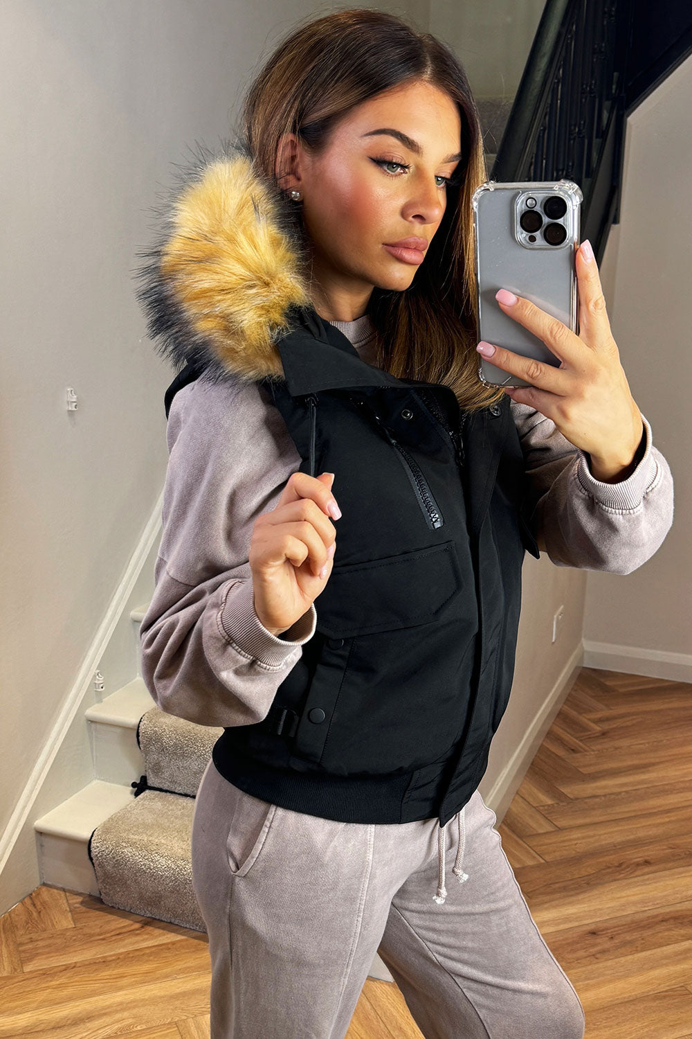 faux fur hood sleeveless jacket winter gilet womens