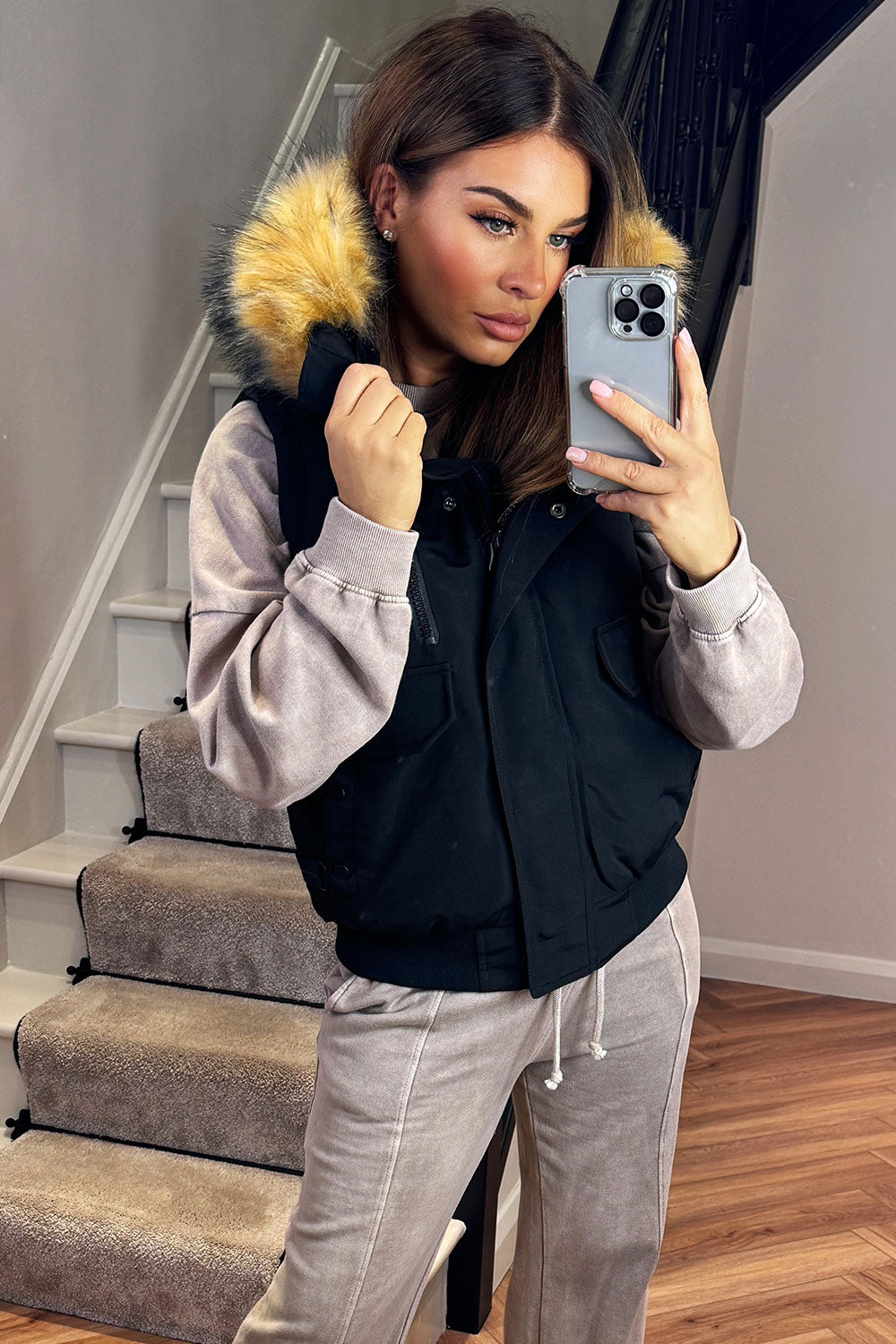 canada goose bomber sleeveless jacket with fur hood womens