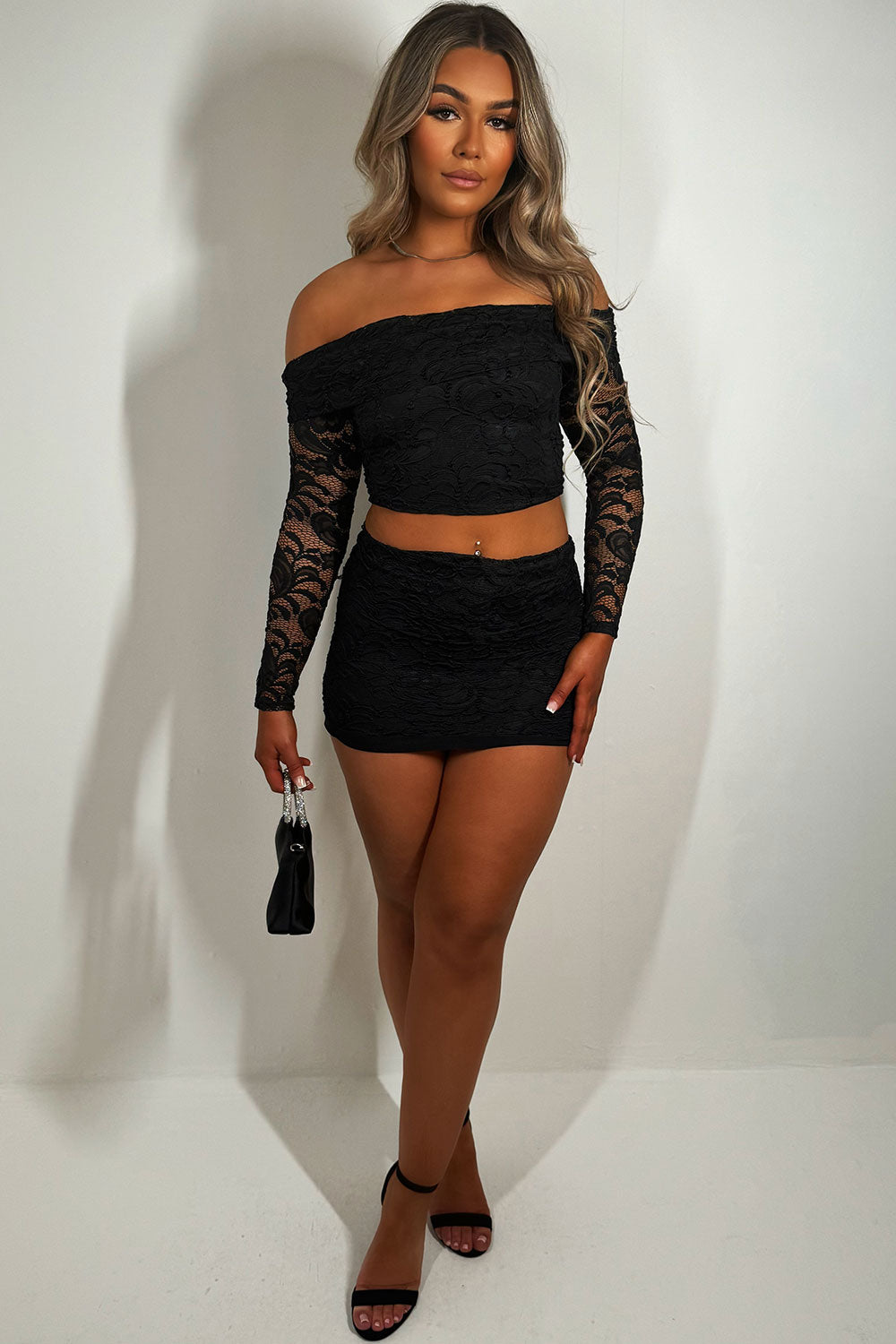 lace fold over detail top and skirt set going out summer holiday outfit