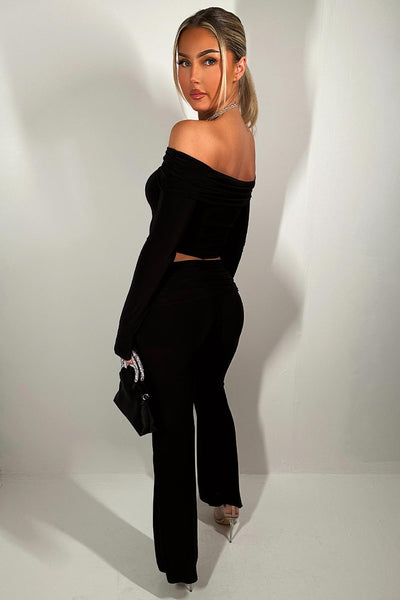 Black Pink Off Shoulder Top With Flared Pants