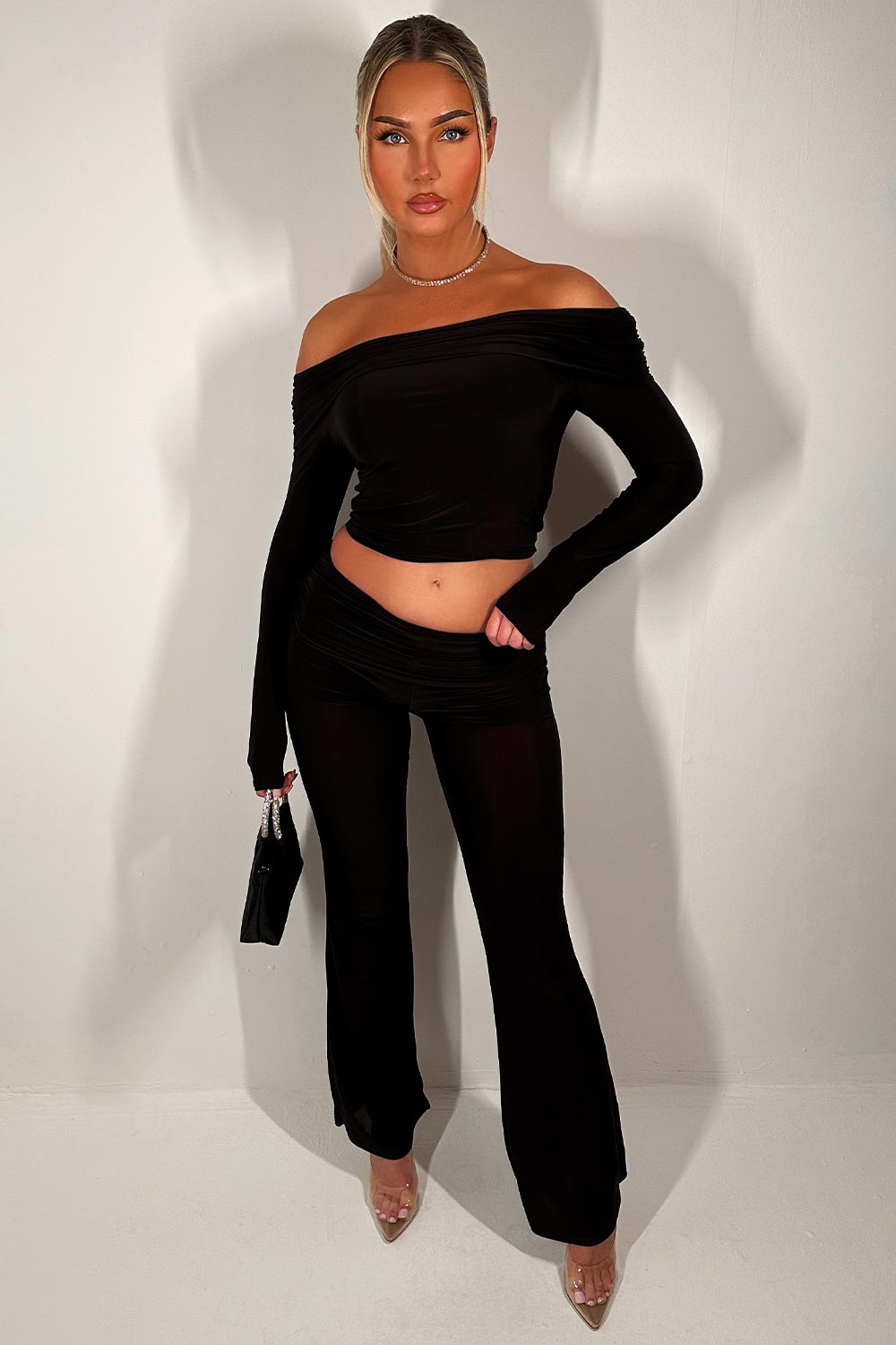 fold detail trousers and long sleeve top co ord set