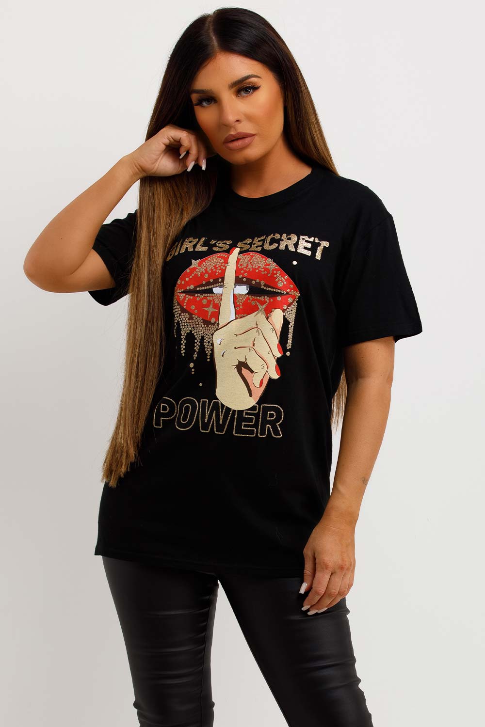 womens black t shirt with girls secret slogan