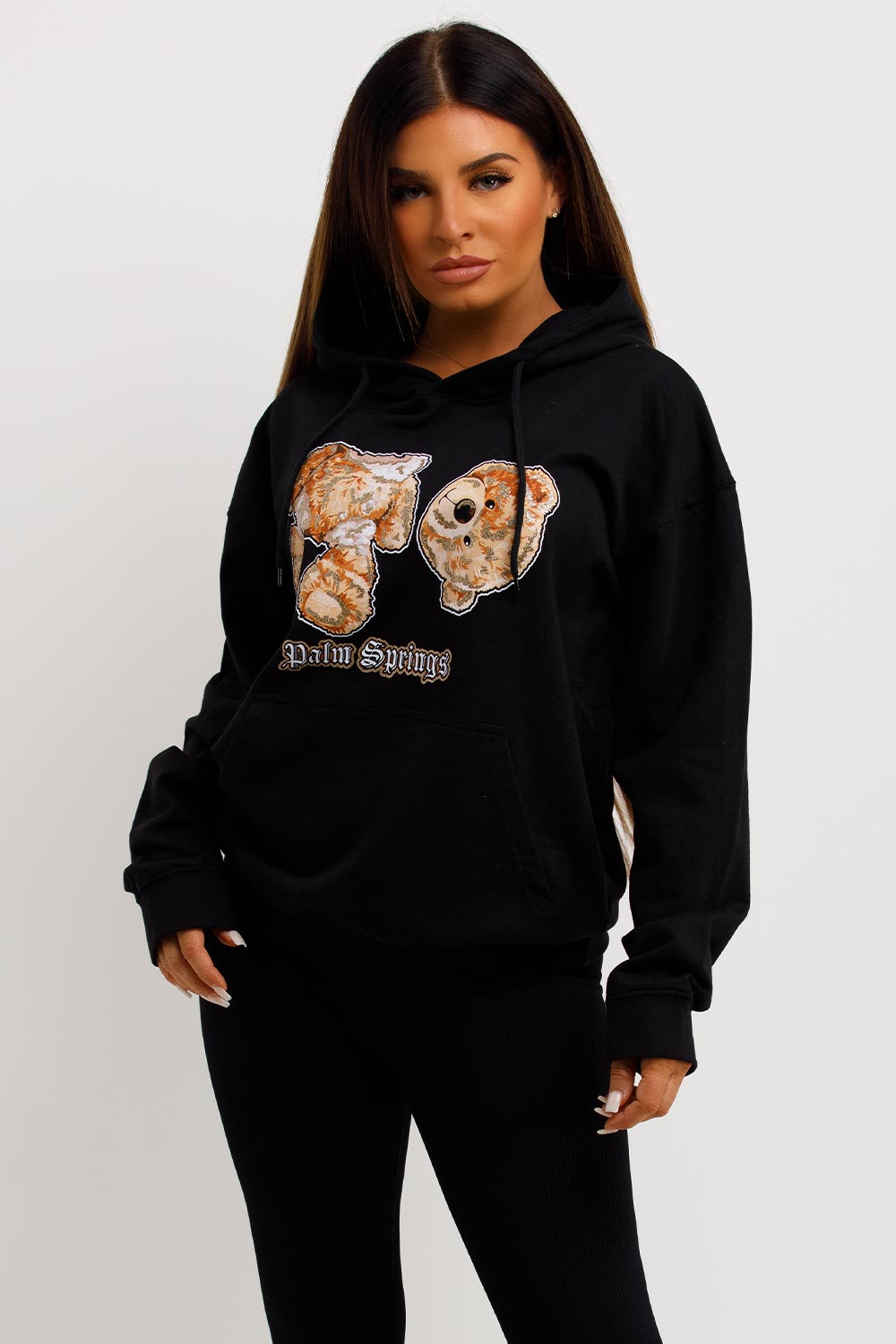 hooded sweatshirt with teddy bear palm springs slogan womens