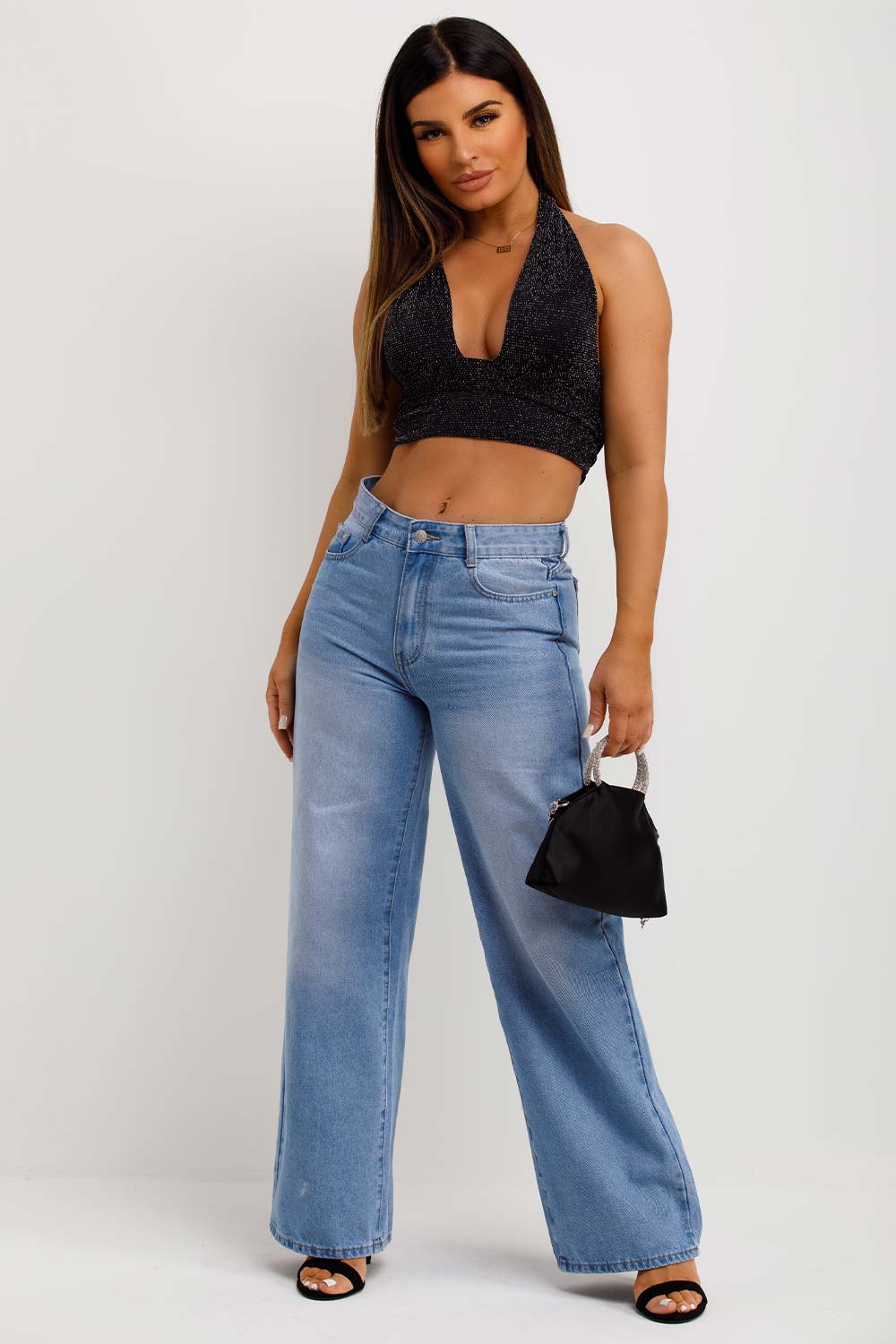 sparkly halterneck lurex crop top festival rave outfit