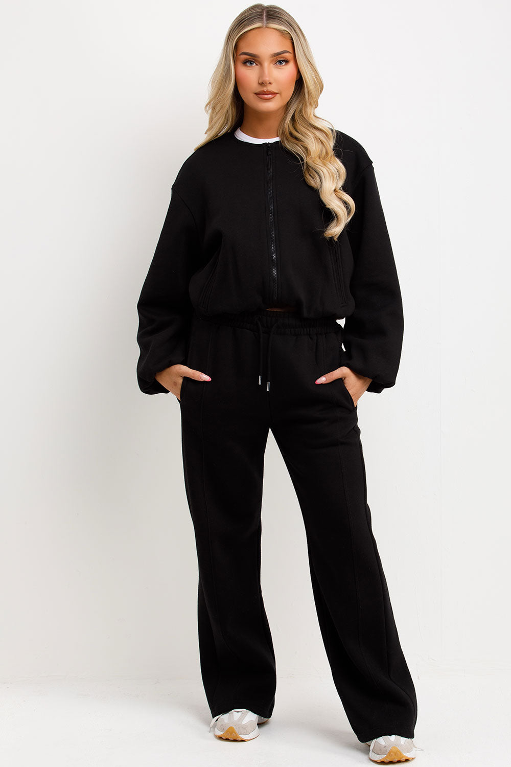 bomber jacket with elasticated hem elasticated cuff and seam detail joggers two piece tracksuit set zara womens uk