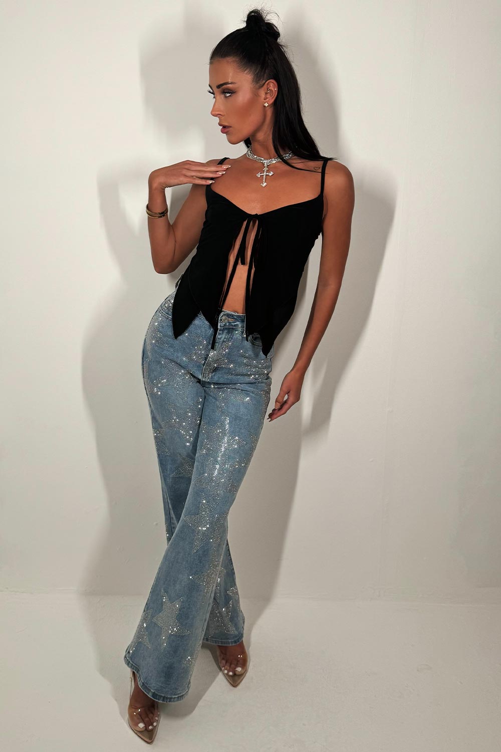 tie up front frilly crop top bralette festival going out holiday outfit