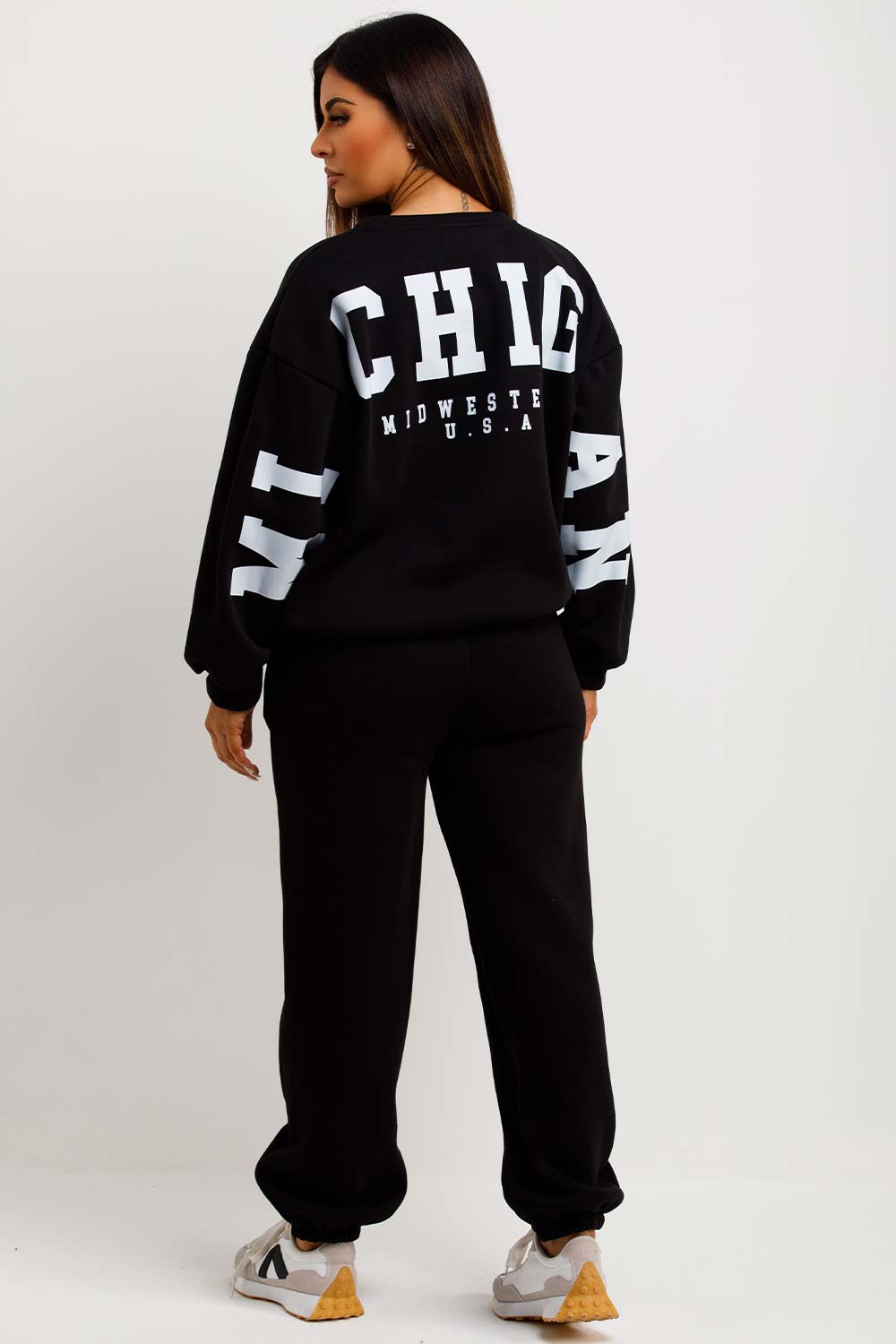 michigan slogan sweatshirt and joggers tracksuit set womens