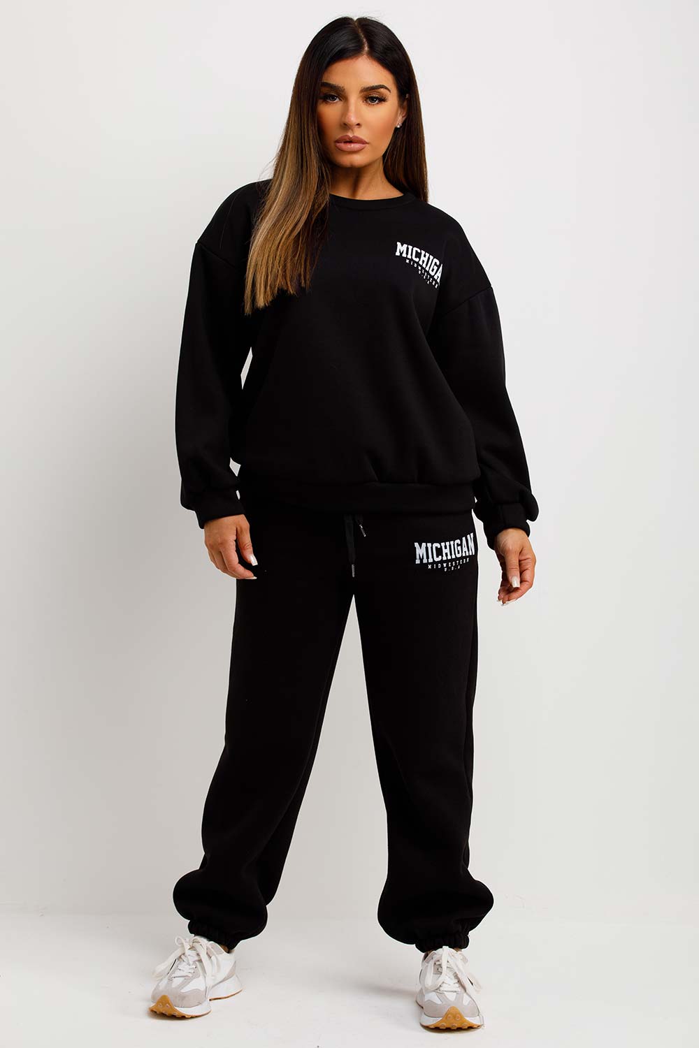 womens sweatshirt and joggers co ord set michigan slogan tracksuit