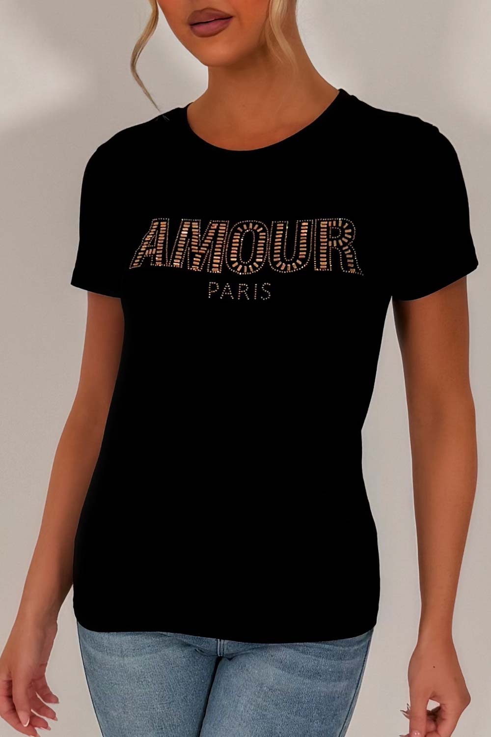 womens rhinestone diamante amour embellishment t shirt white styledup fashion