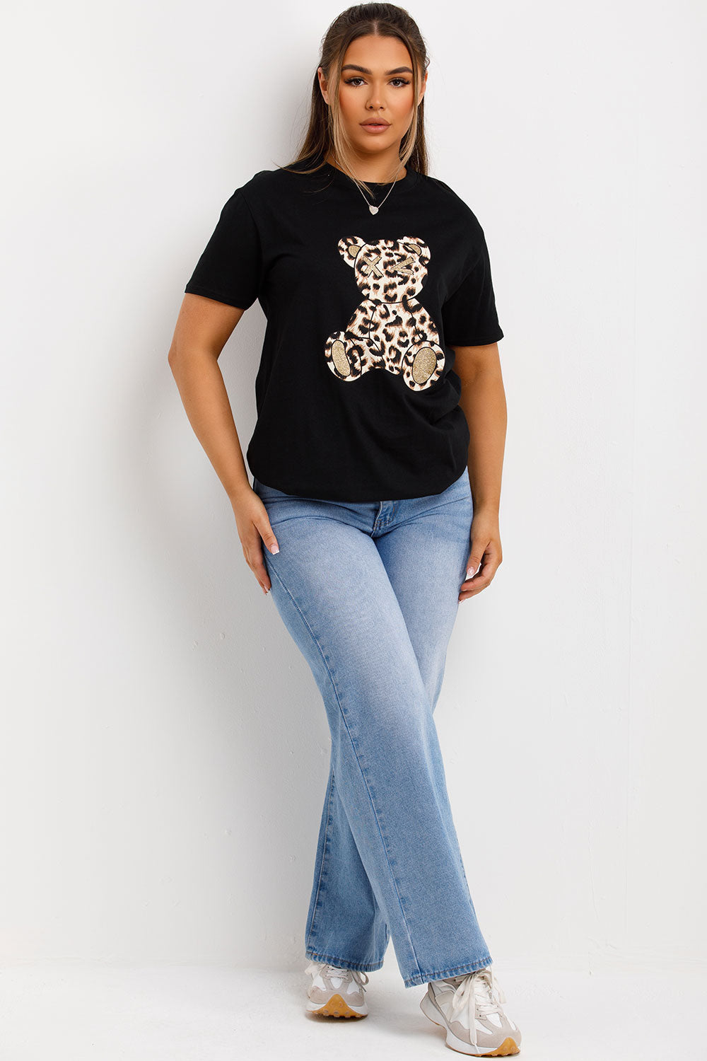 womens oversized t shirt with leopard print teddy bear