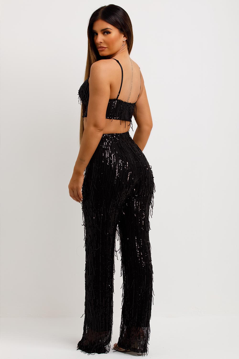 sequin sparkly top and trousers co ord set going out outfit