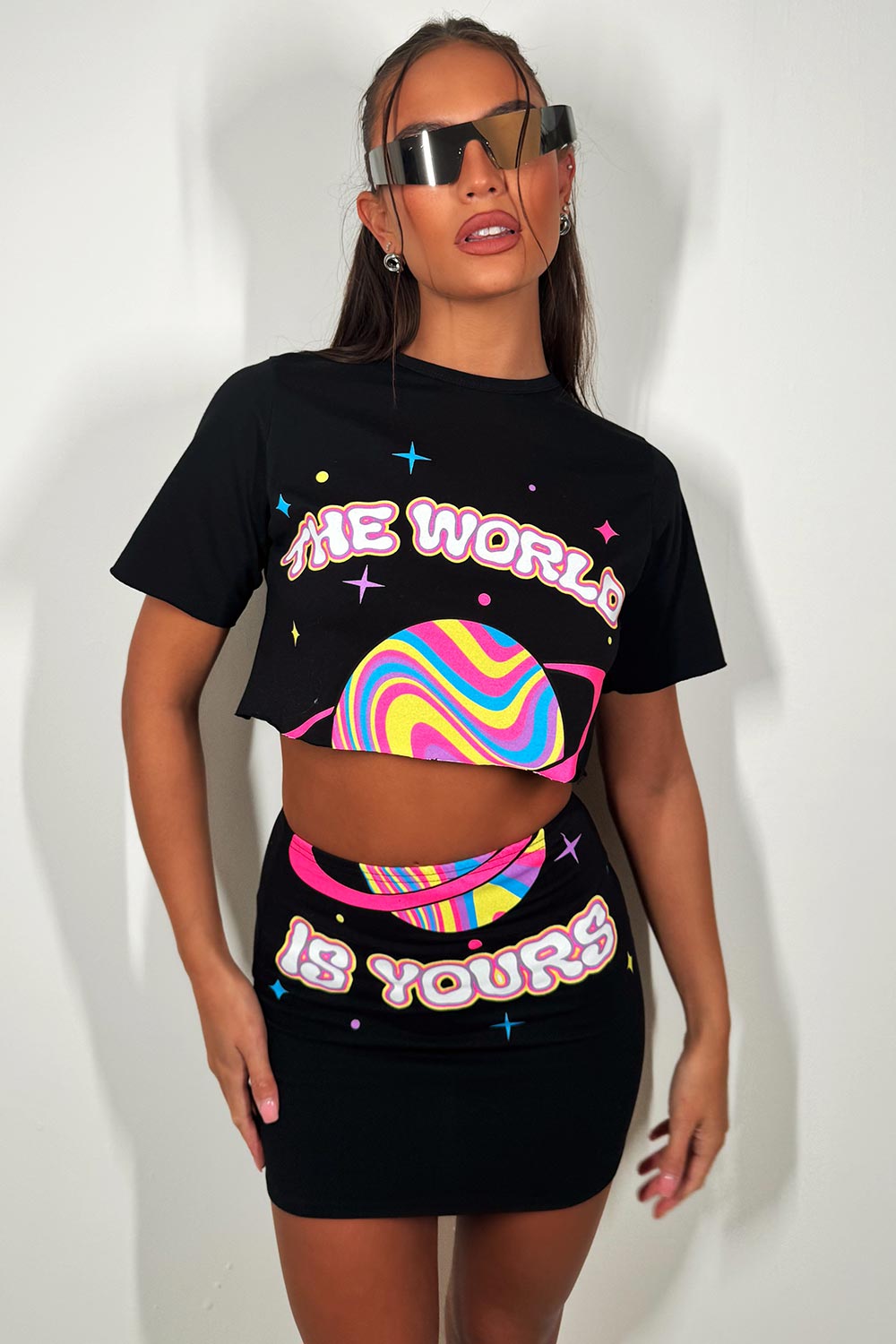 womens summer holiday outfit crop t shirt and mini bodycon skirt festival rave co ord