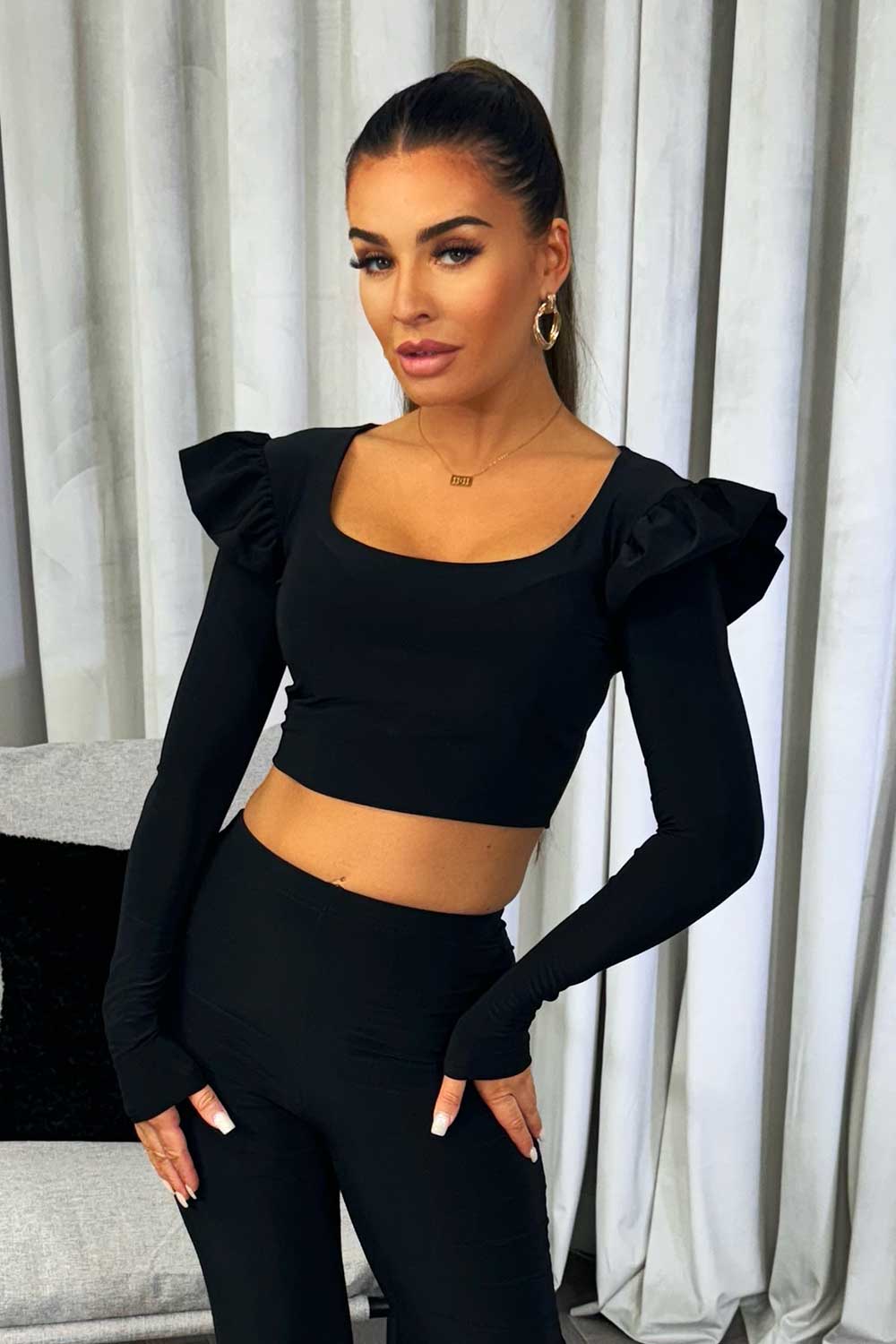 long sleeve crop top and trousers going out christmas party outfit