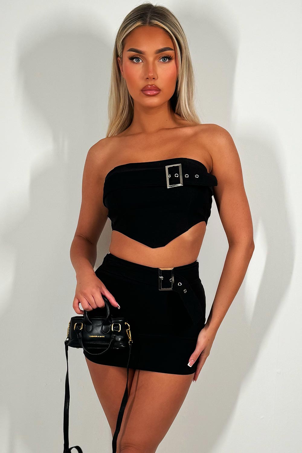 bandeau corset top and mini cargo skirt two piece summer festival outfit