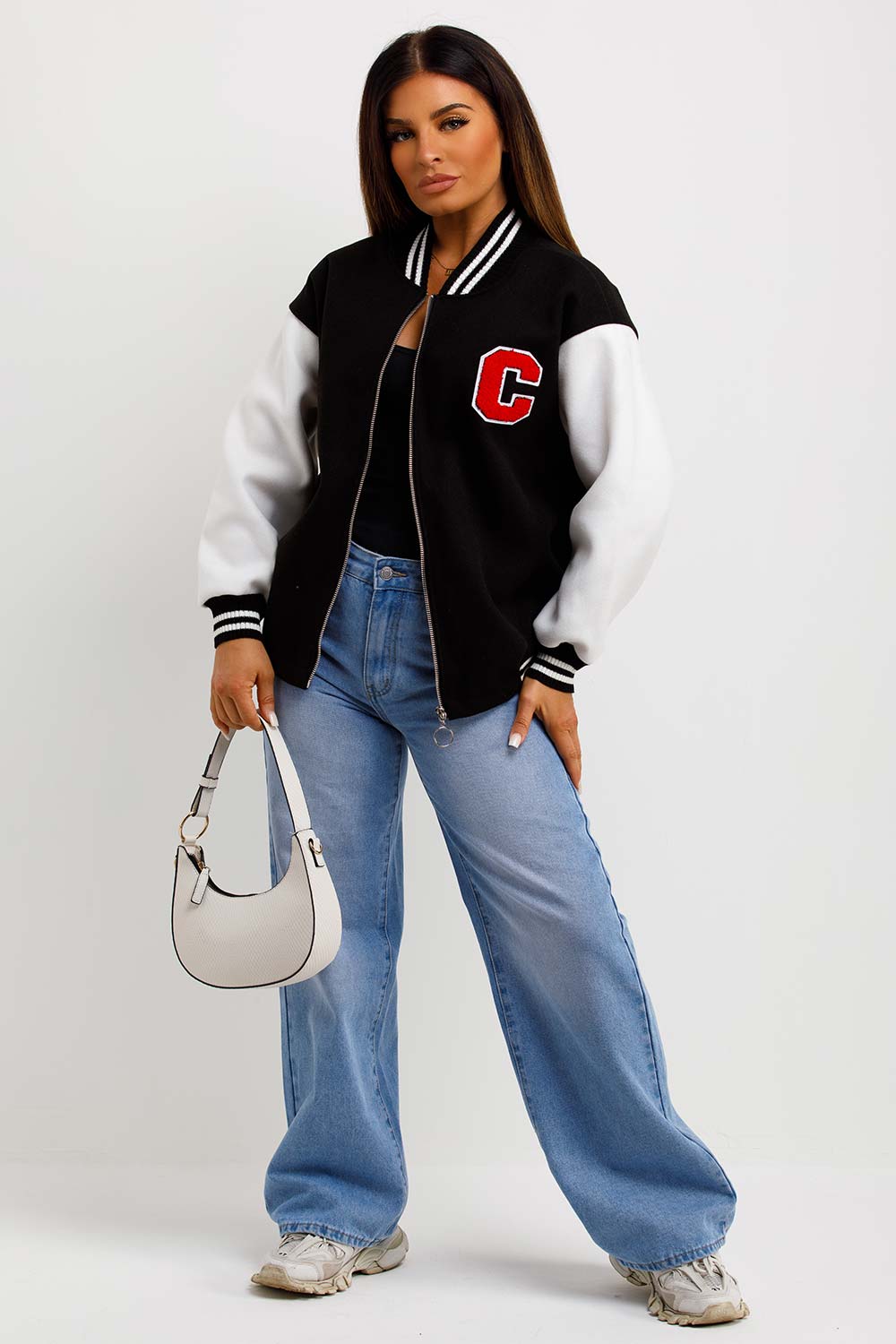 womens varsity bomber jacket with letter c