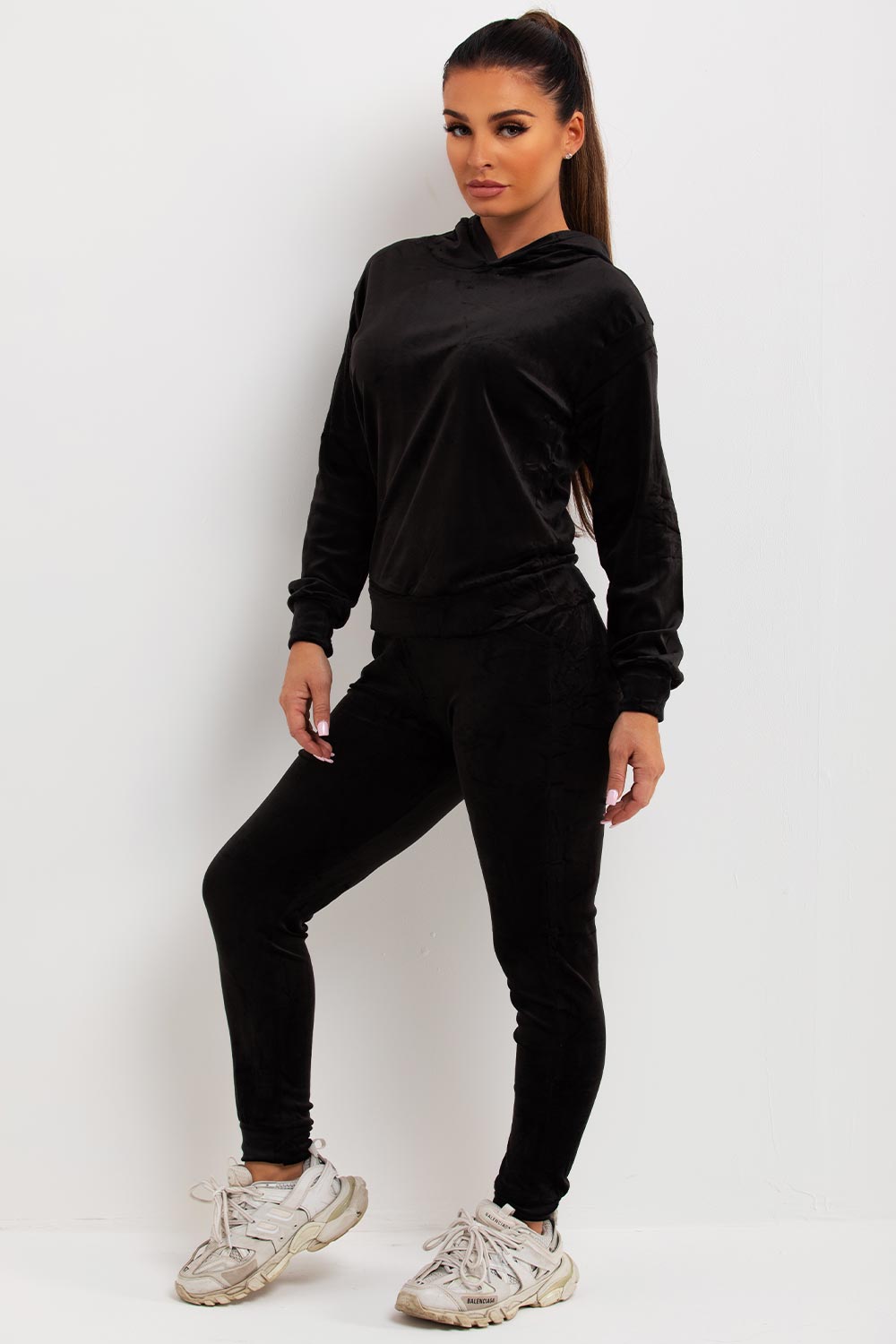 womens black velour tracksuit co ord