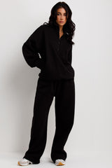 womens half zip sweatshirt and joggers loungewear co ord set airport outfit
