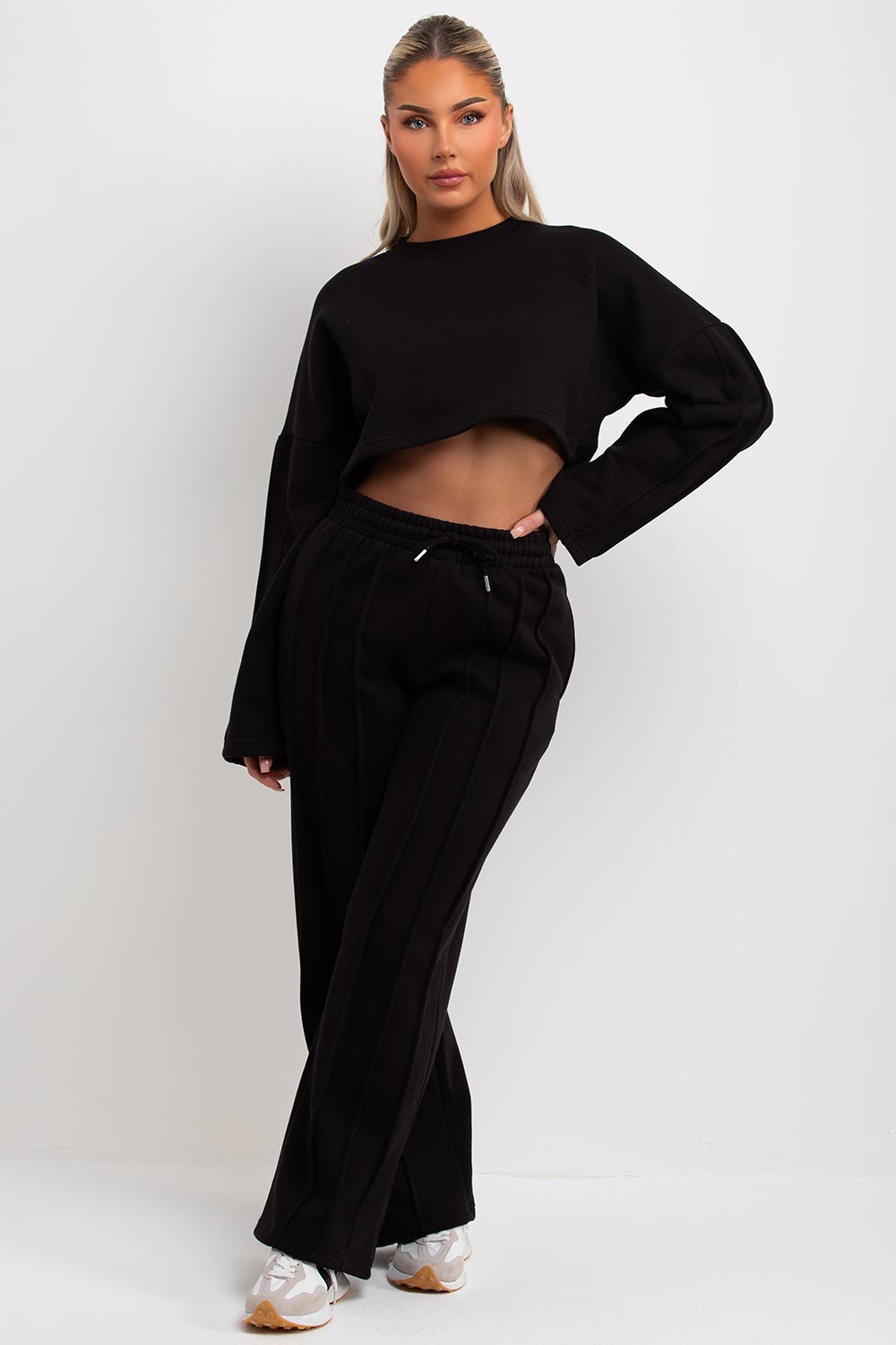 black seam joggers and sweatshirt tracksuit set