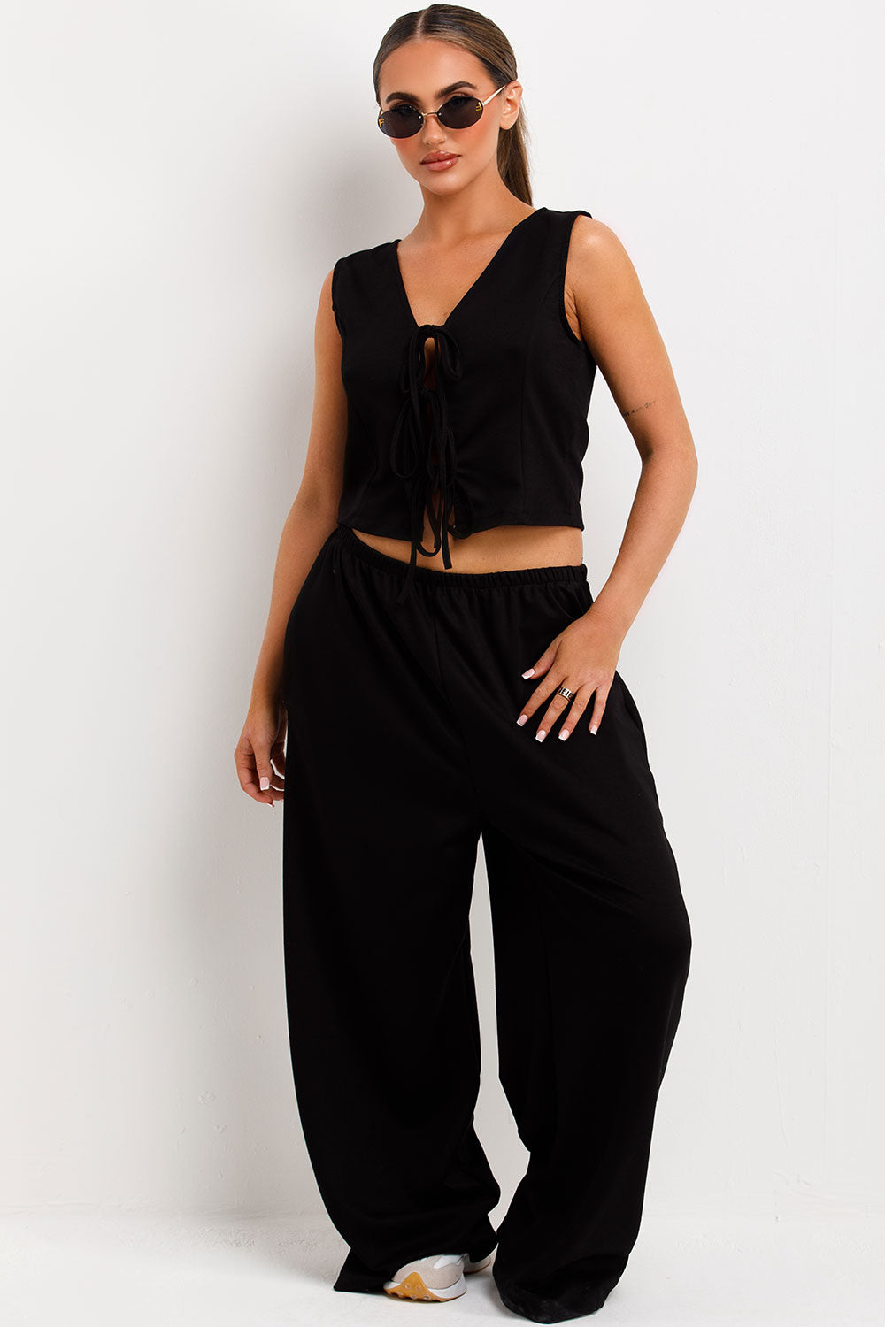 tie front waistcoat and wide leg trousers two piece matching outfit form womens zara uk