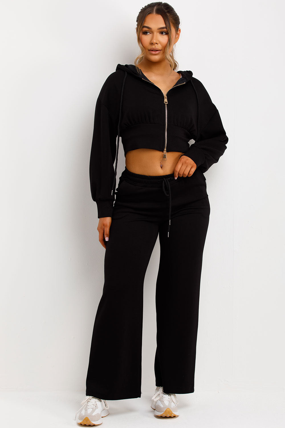 womens loungewear set crop zip up hoodie and trousers two piece co ord set casual outfit