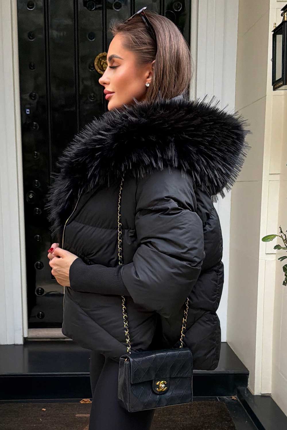 faux fur hood faux fur trim winter puffer jacket styledup uk