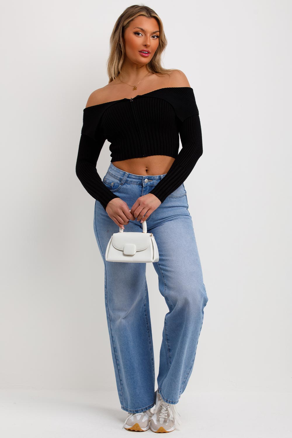 long sleeve off shoulder jumper black