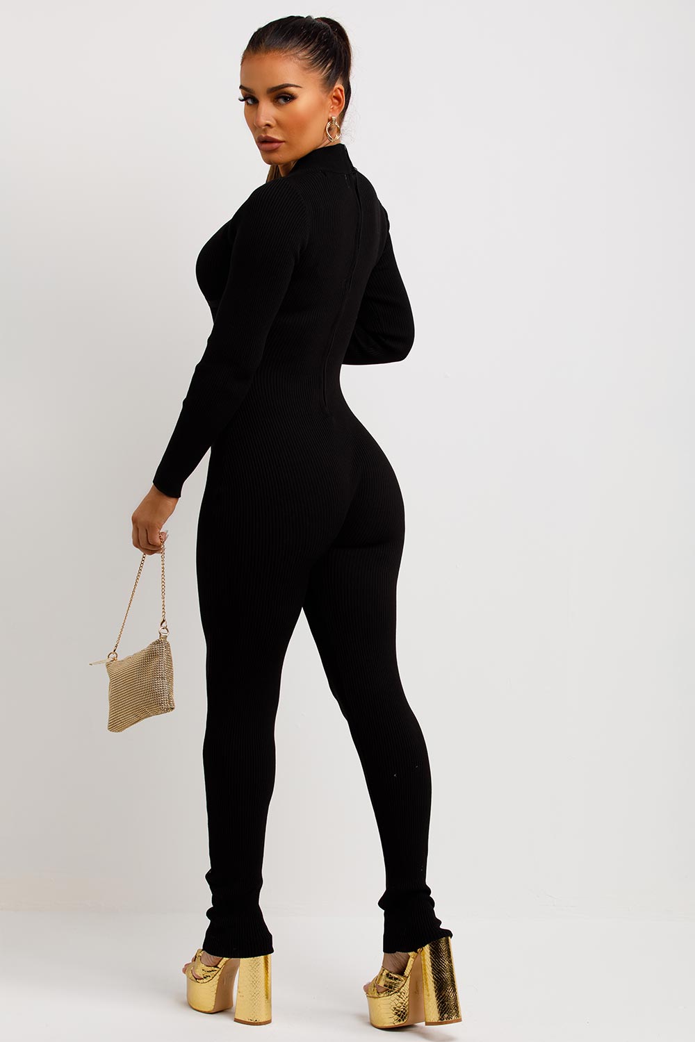 long sleeve unitard with underbust detail long sleeve jumpsuit