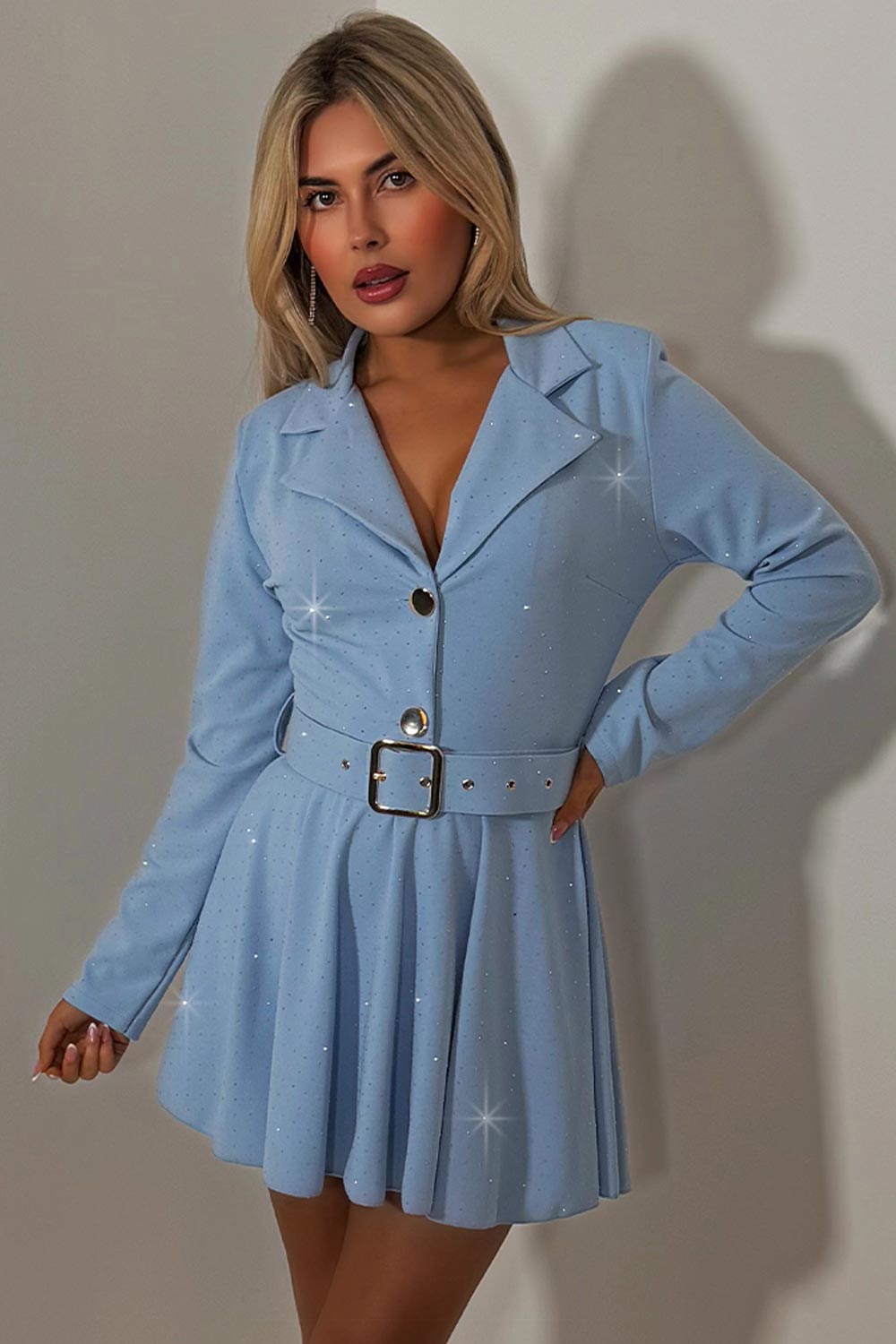 diamante rhinestone blazer playsuit with belt styledup