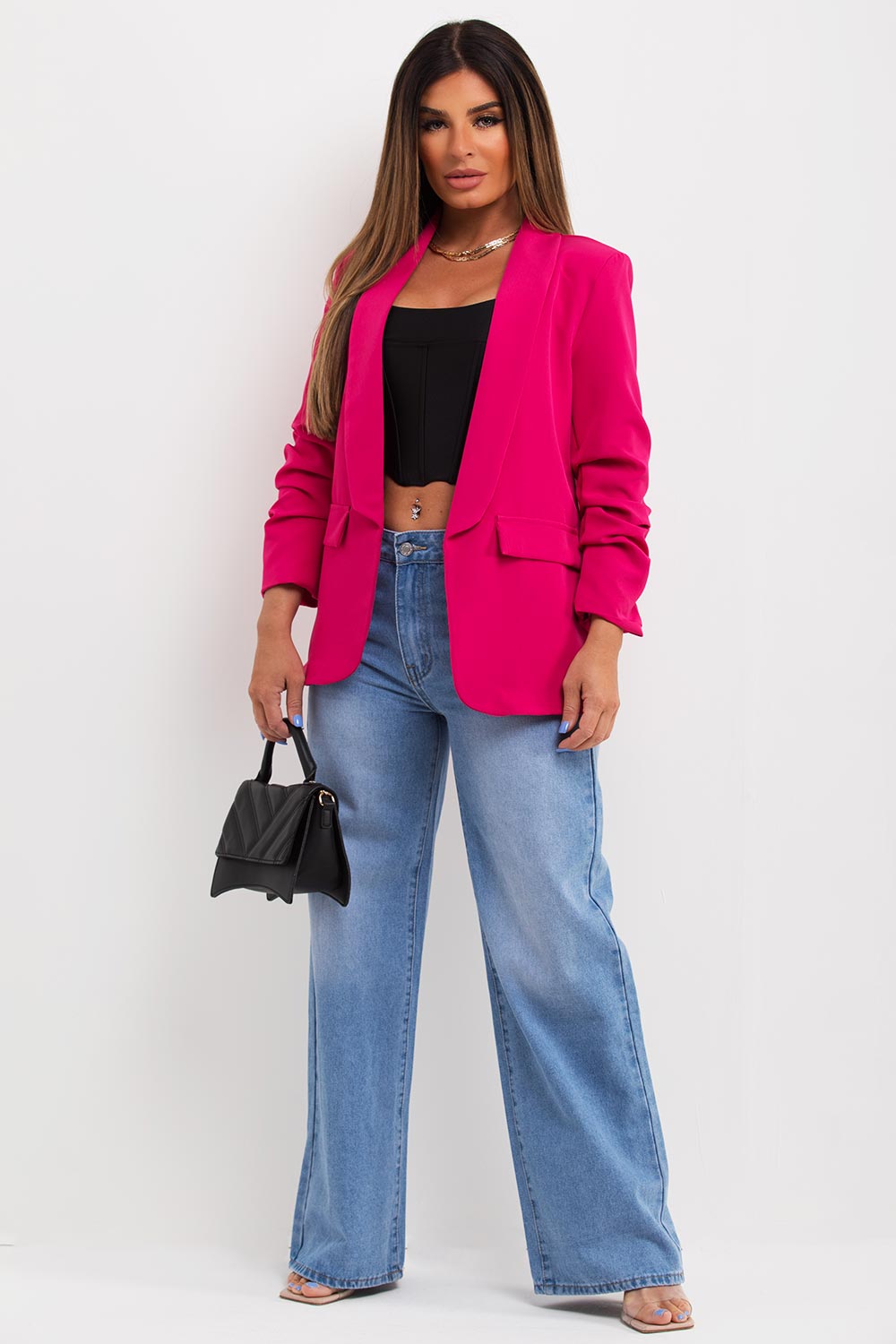 blazer with ruched sleeves