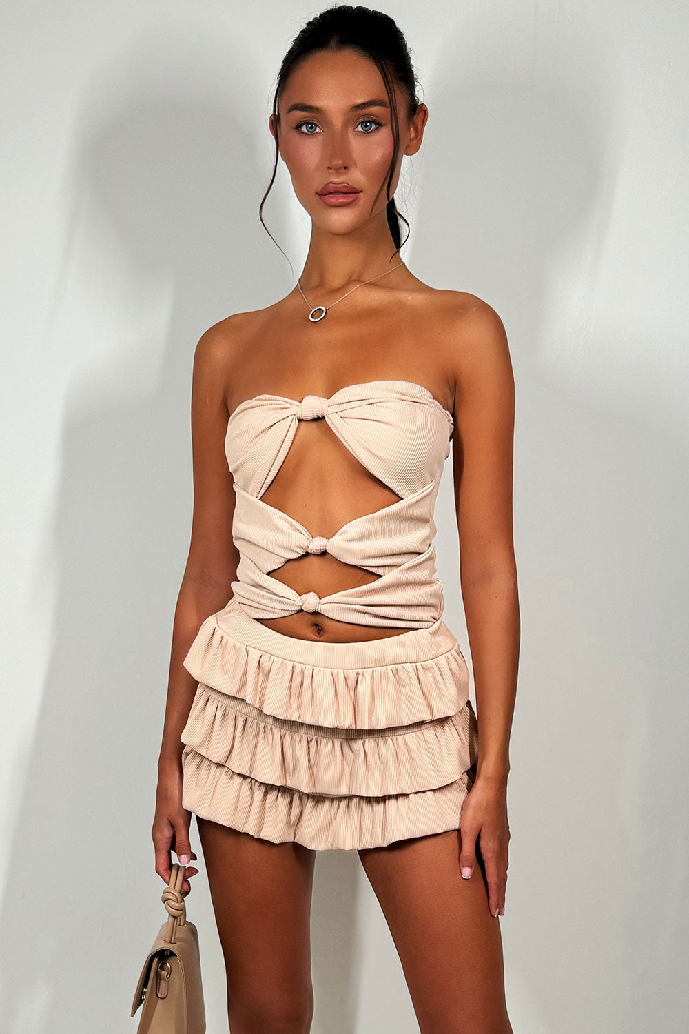 festival bloomer shorts and bandeau bodysuit top two piece co ord outfit set