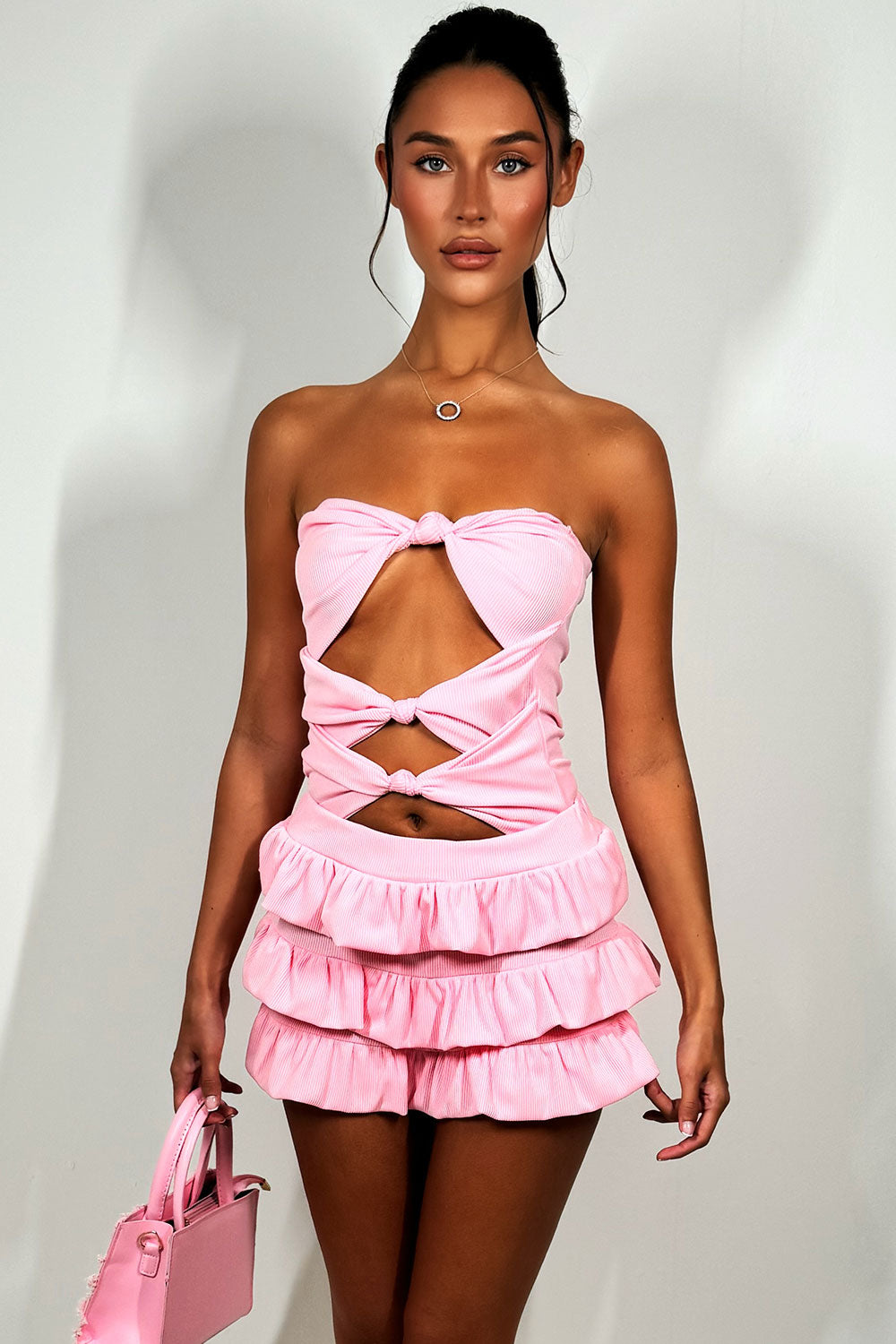 festival ruffle bloomer shorts and bandeau bodysuit top two piece set festival holiday outfit