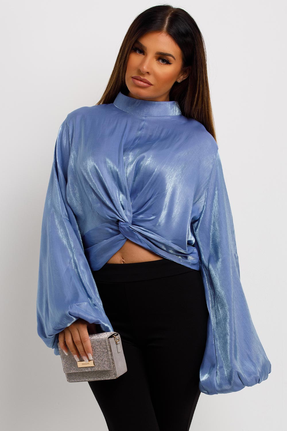 womens long sleeve blouse with twist front going out christmas party outfit