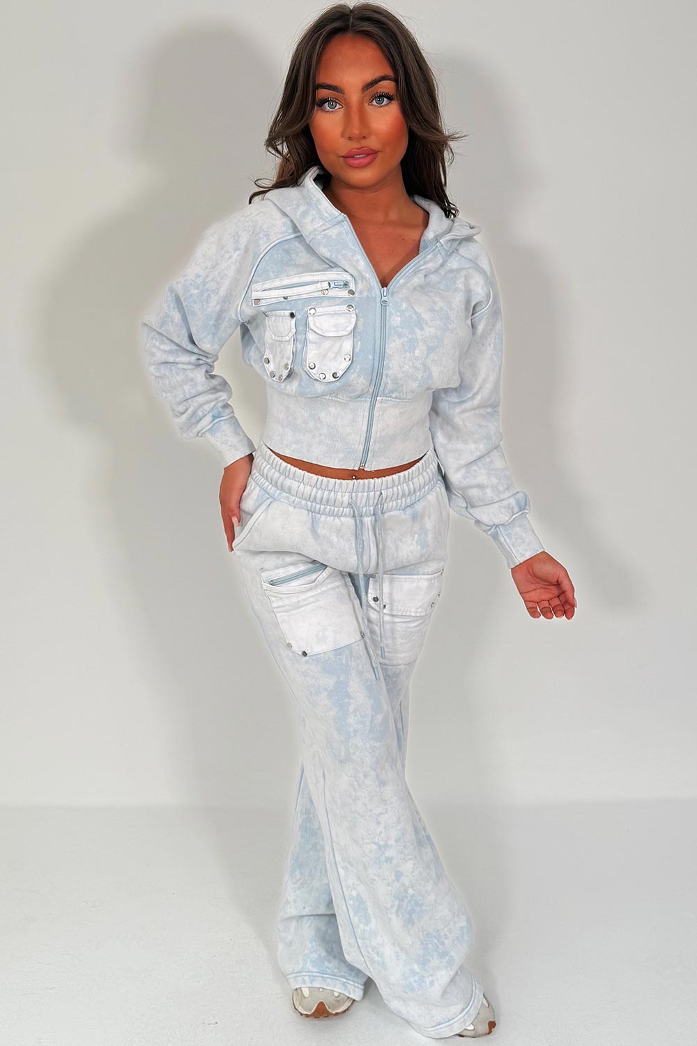 womens wide leg joggers and zip through hoodie co ord lounge set styledup