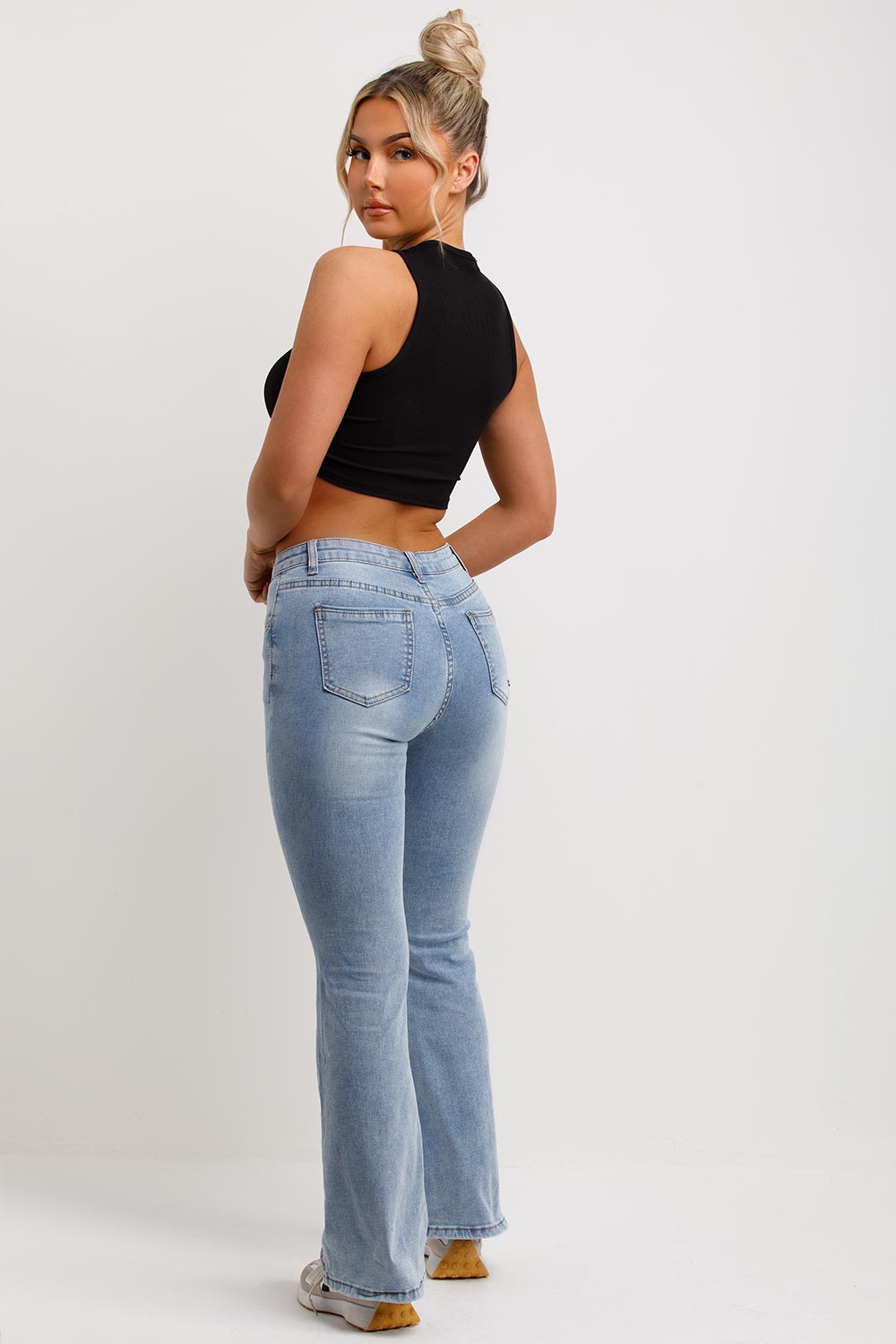 ripped flared jeans light wash denim