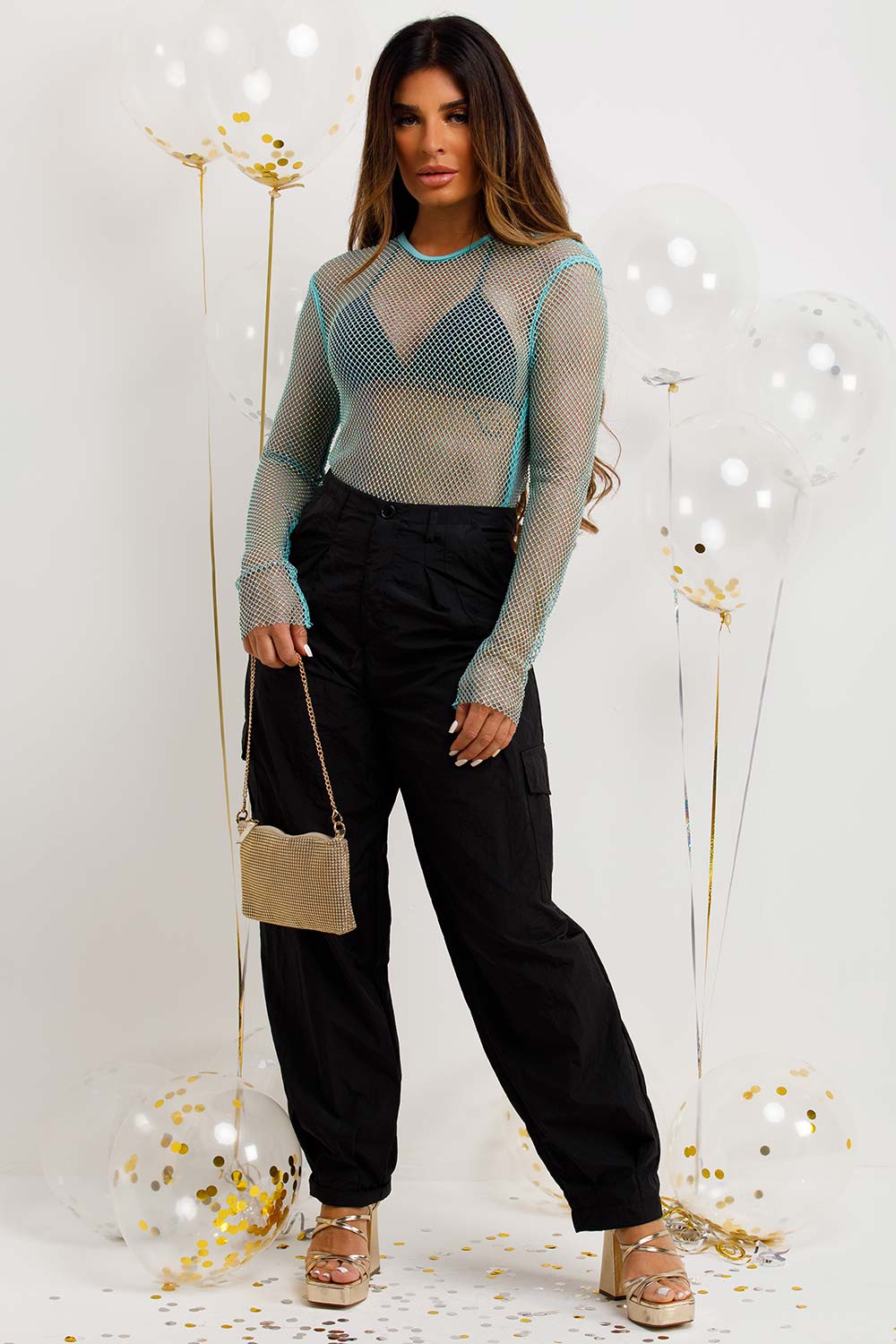 rhinestone long sleeve diamante bodysuit top going out christmas party outfit