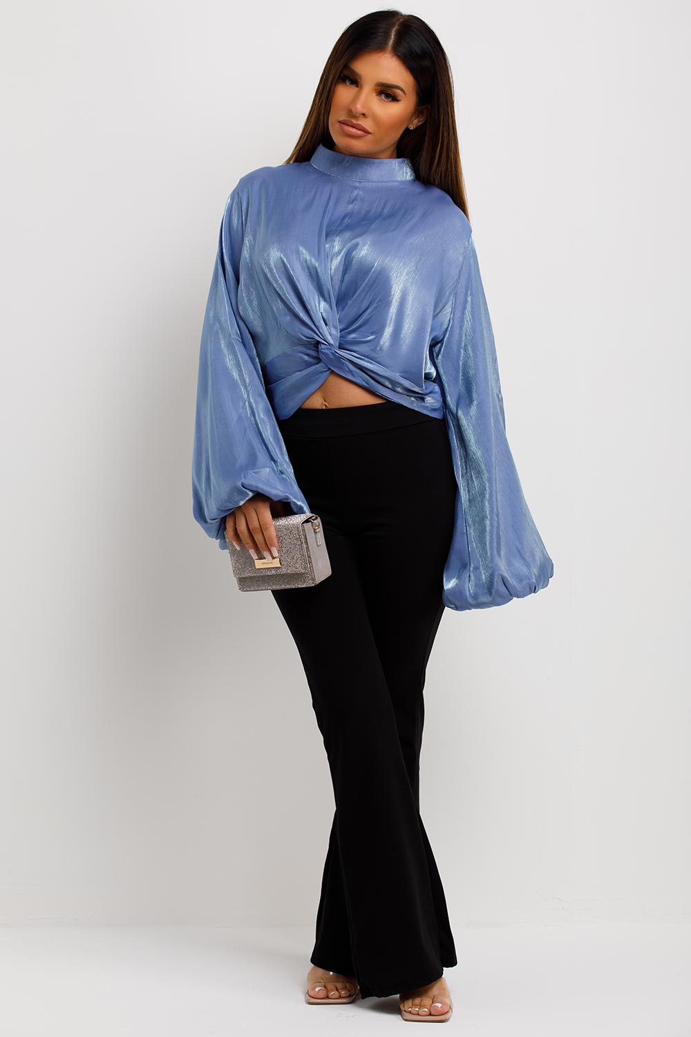 womens twist front long sleeve christmas party going out blouse