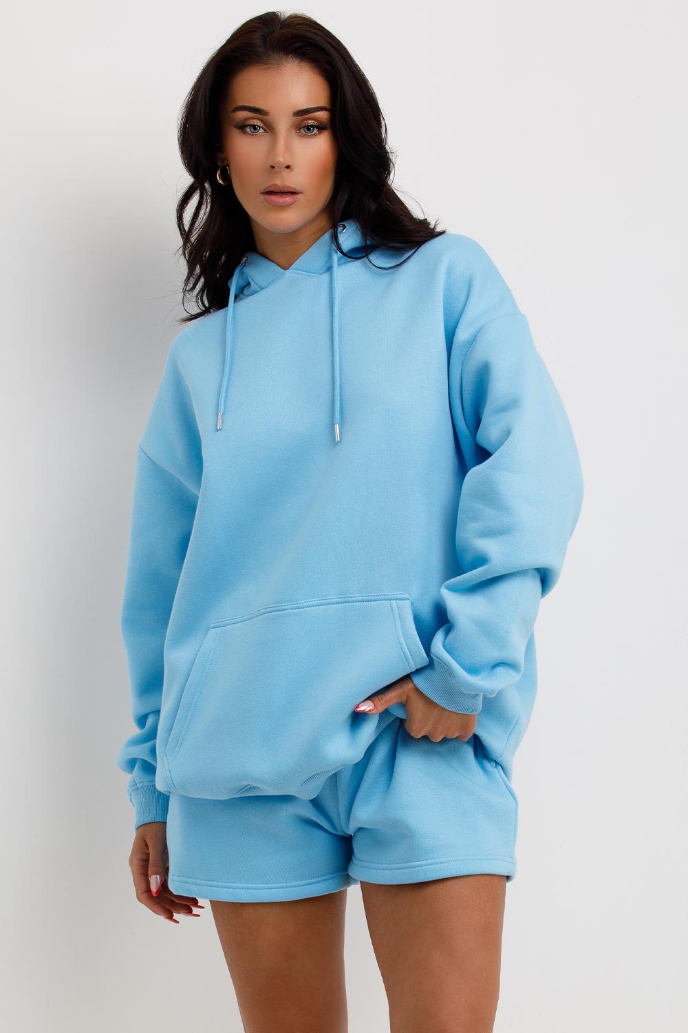 womens oversized hoodie and shorts loungewear set