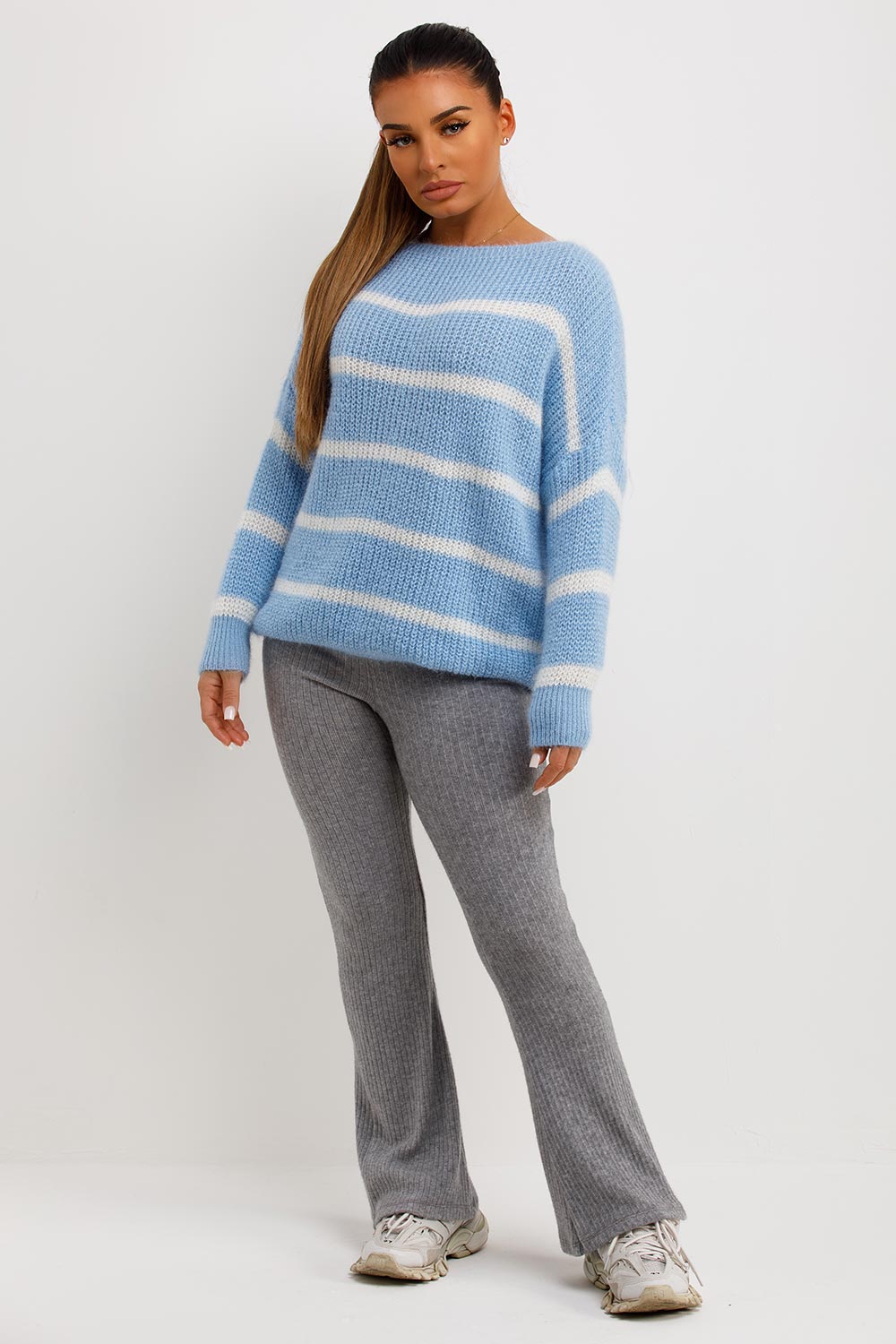 womens knitted oversized jumper with stripes