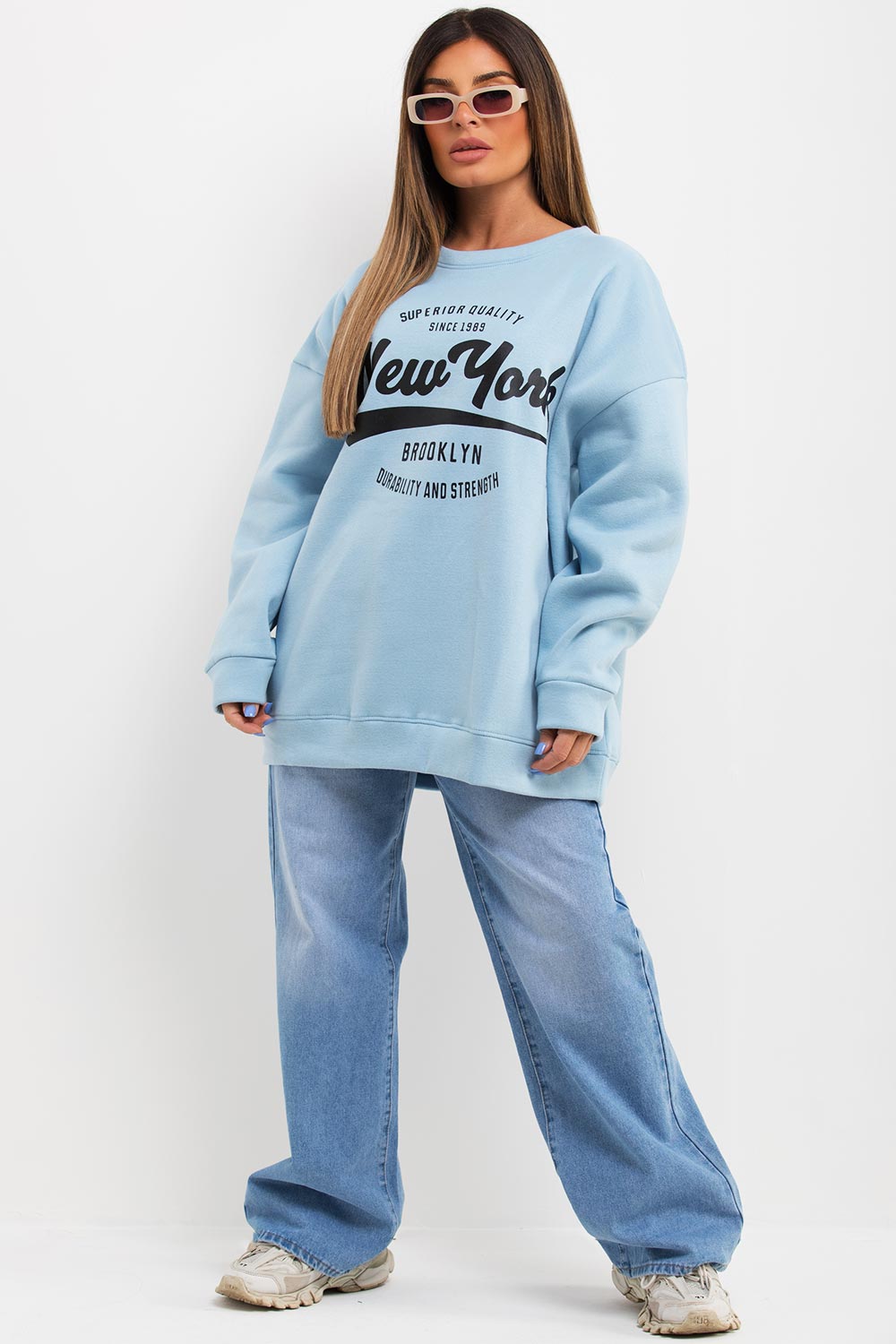 oversized sweatshirt with new york slogan