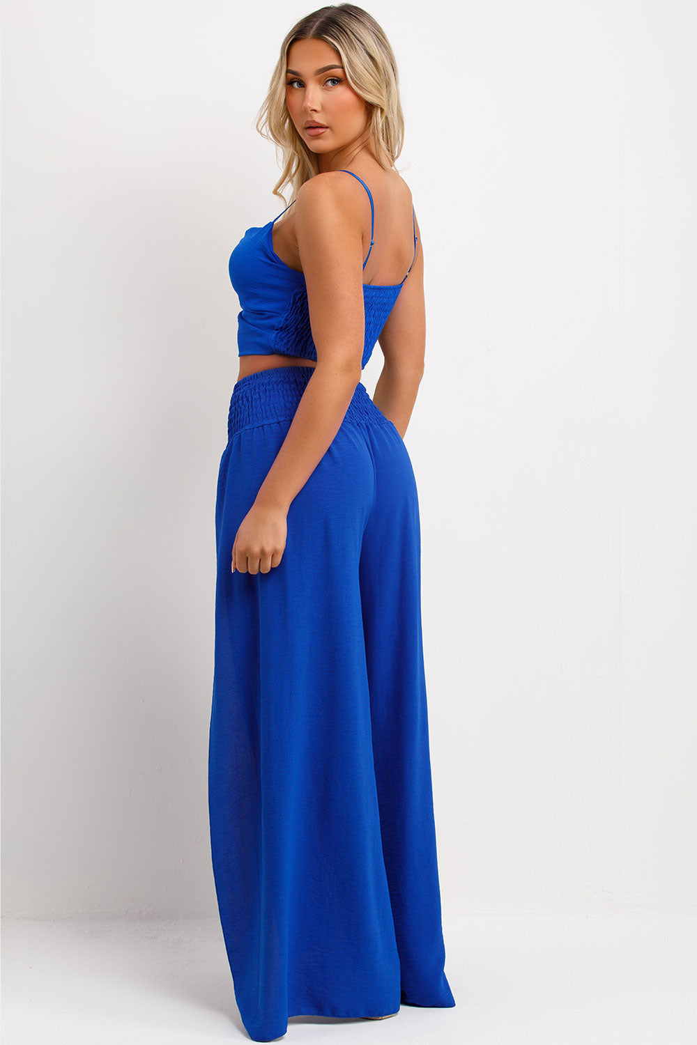 womens wide leg trousers and crop top co ord set