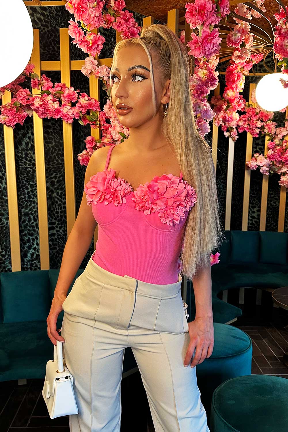 cupped ribbed floral bodysuit top uk