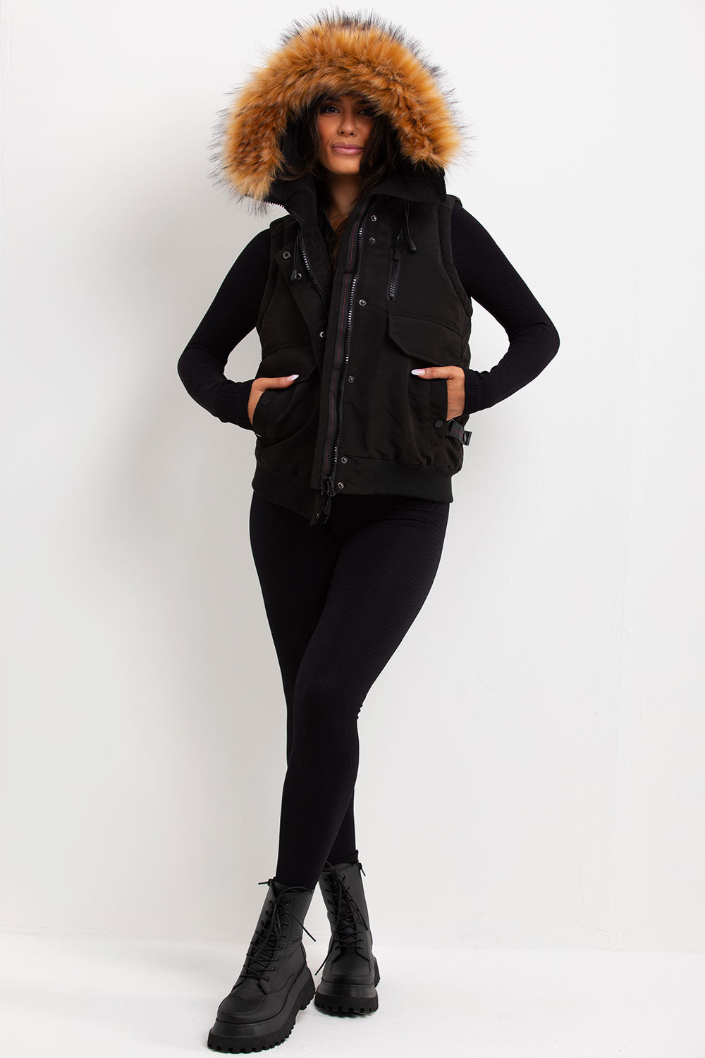 fur hood gilet womens zavetti canada uk