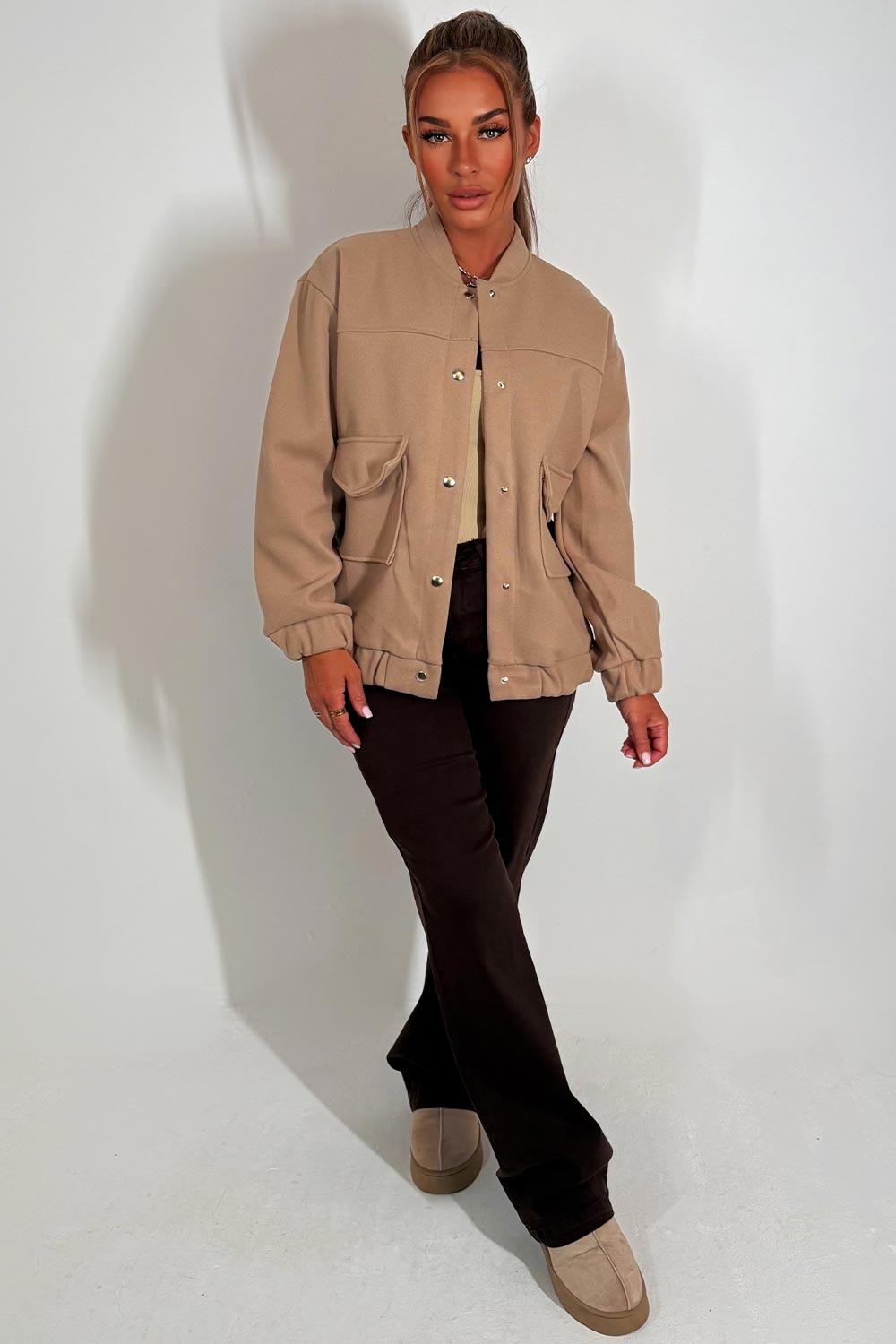 long sleeve soft bomber jacket with front button fastening zara womens outerwear