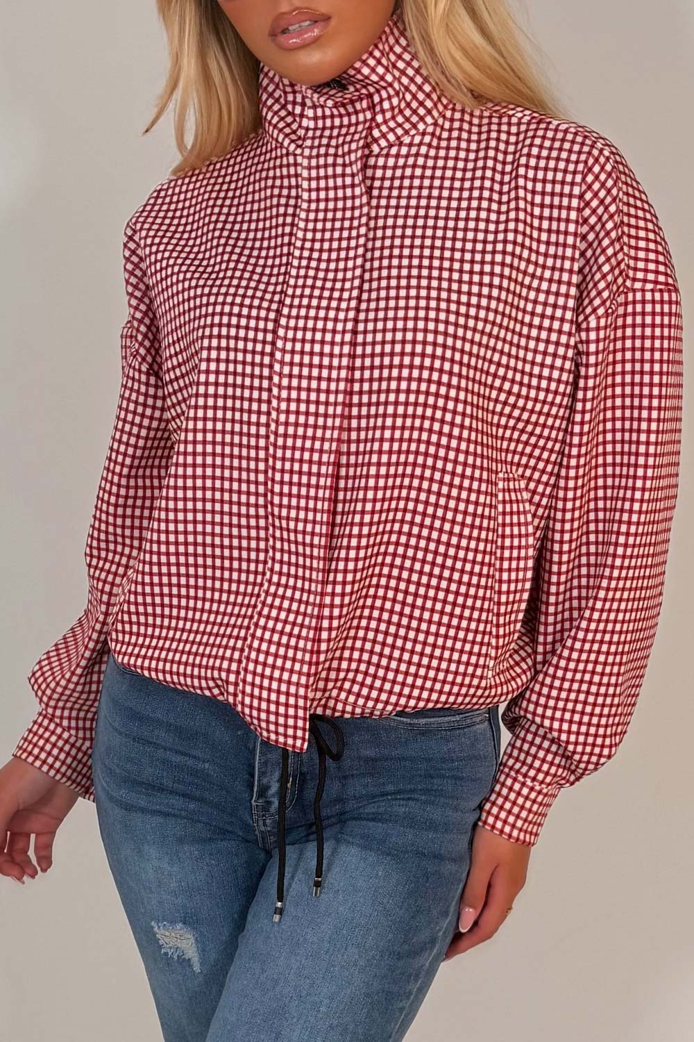 womens red checked jacket print styledup uk