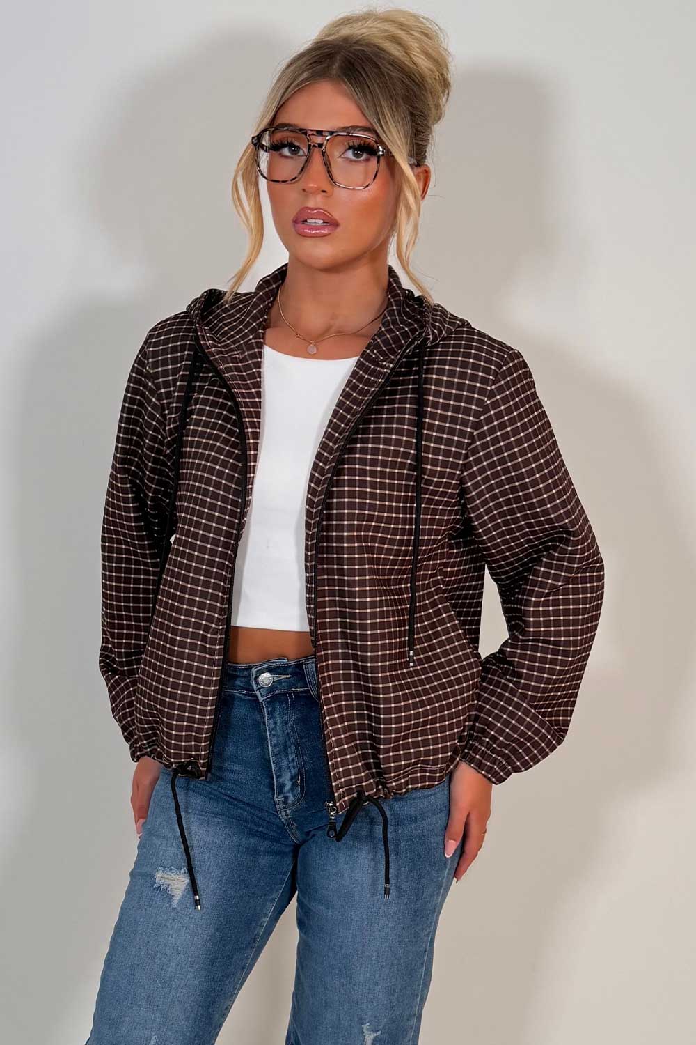 hooded checked jacket stradivarius uk