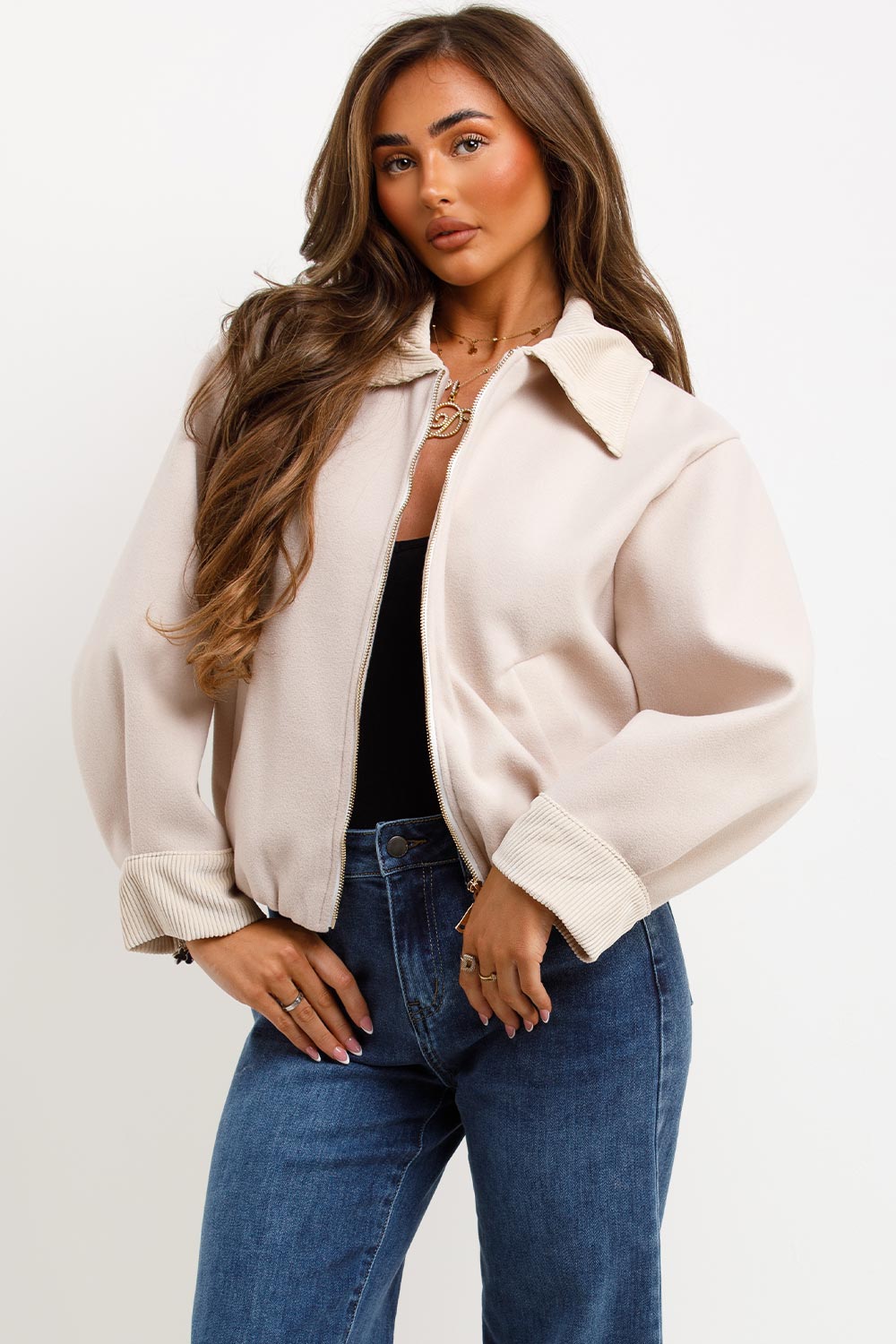 zara womens beige bomber jacket with collar styledup sale