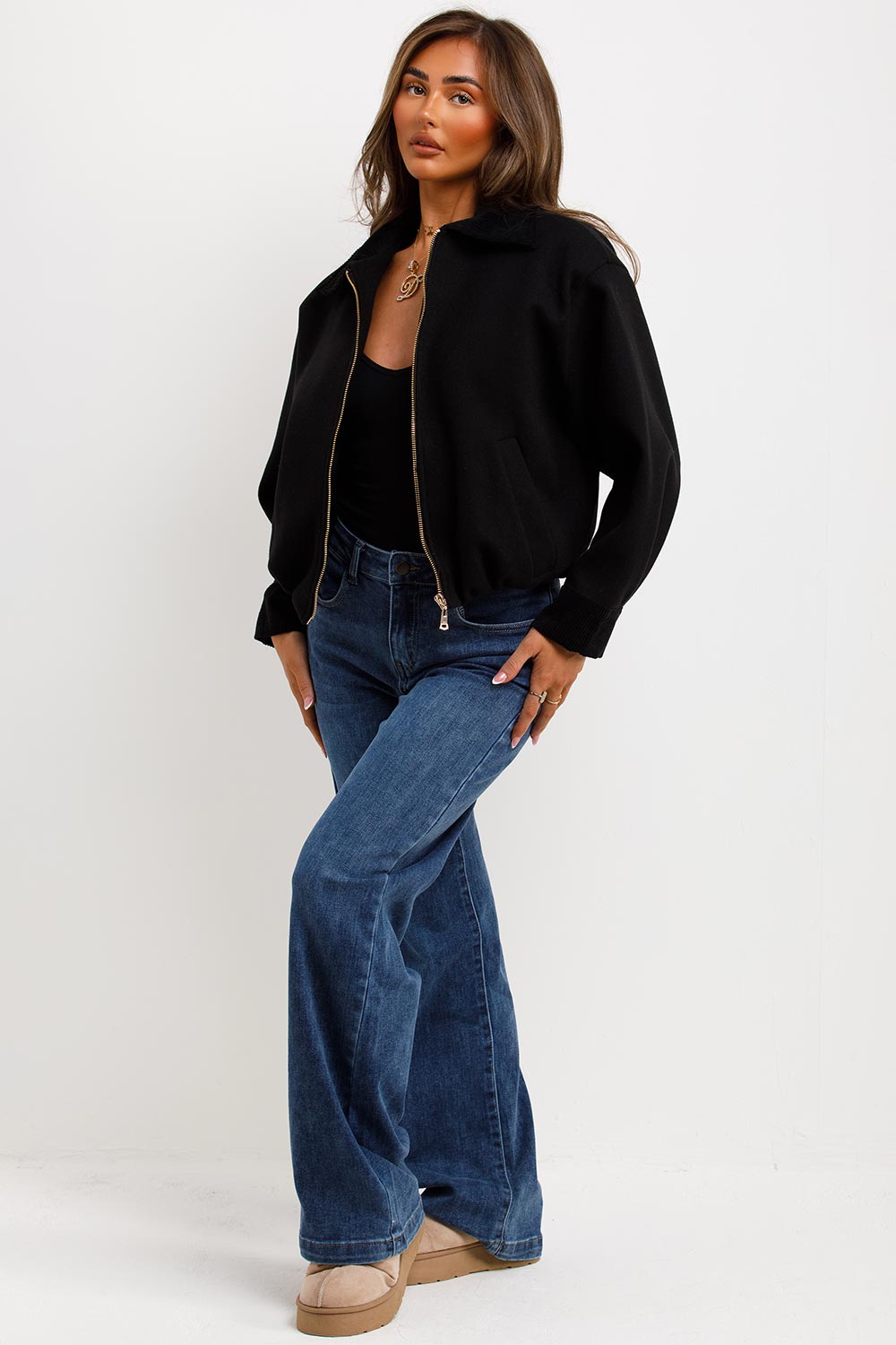 corduroy collar short bomber jacket for womens zara uk