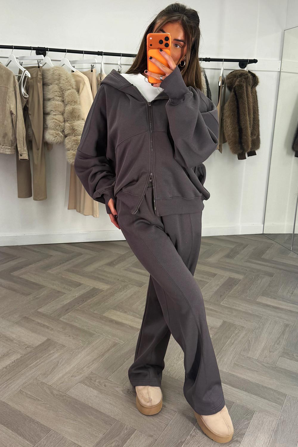 womens zip up hoodie and jogger tracksuit lounge set zara uk sale styledup fashion