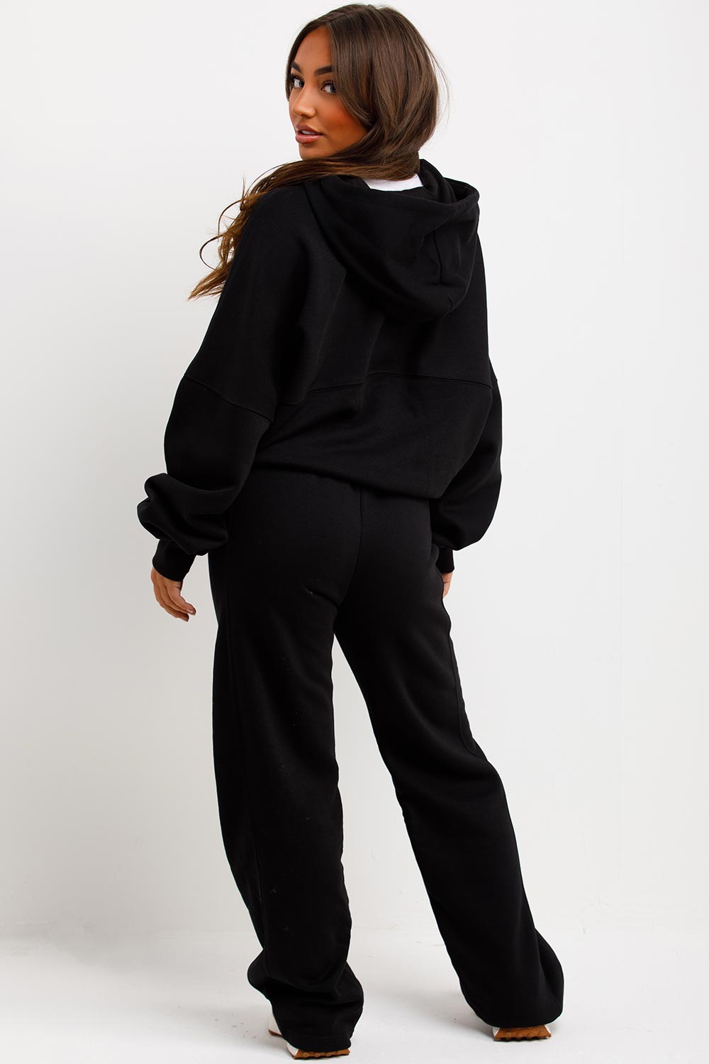 zara womens oversized hooded sweatshirt and wide leg joggers tracksuit set adanola